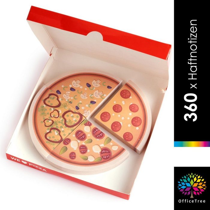 OfficeTree Haftnotizblock Haftnotizen Pizza 4 x 90 Blatt – Für Studenten und als Büro Gadgets