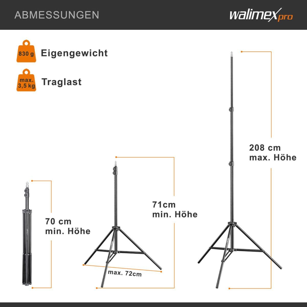 walimex wT-803 Lampenstativ 200 cm Lampenstativ