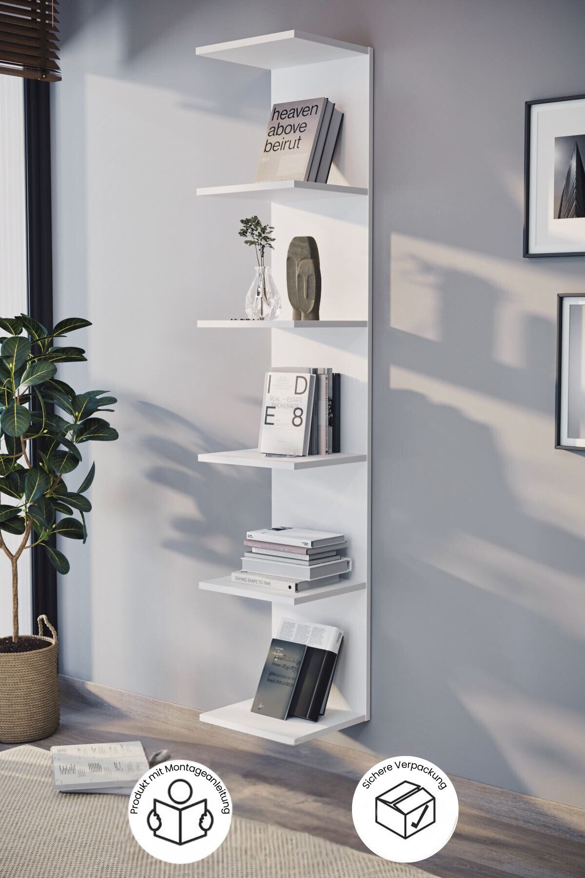 gowoll Wandregal 5 Ebenen Weiß Bücherregal, günstig online kaufen