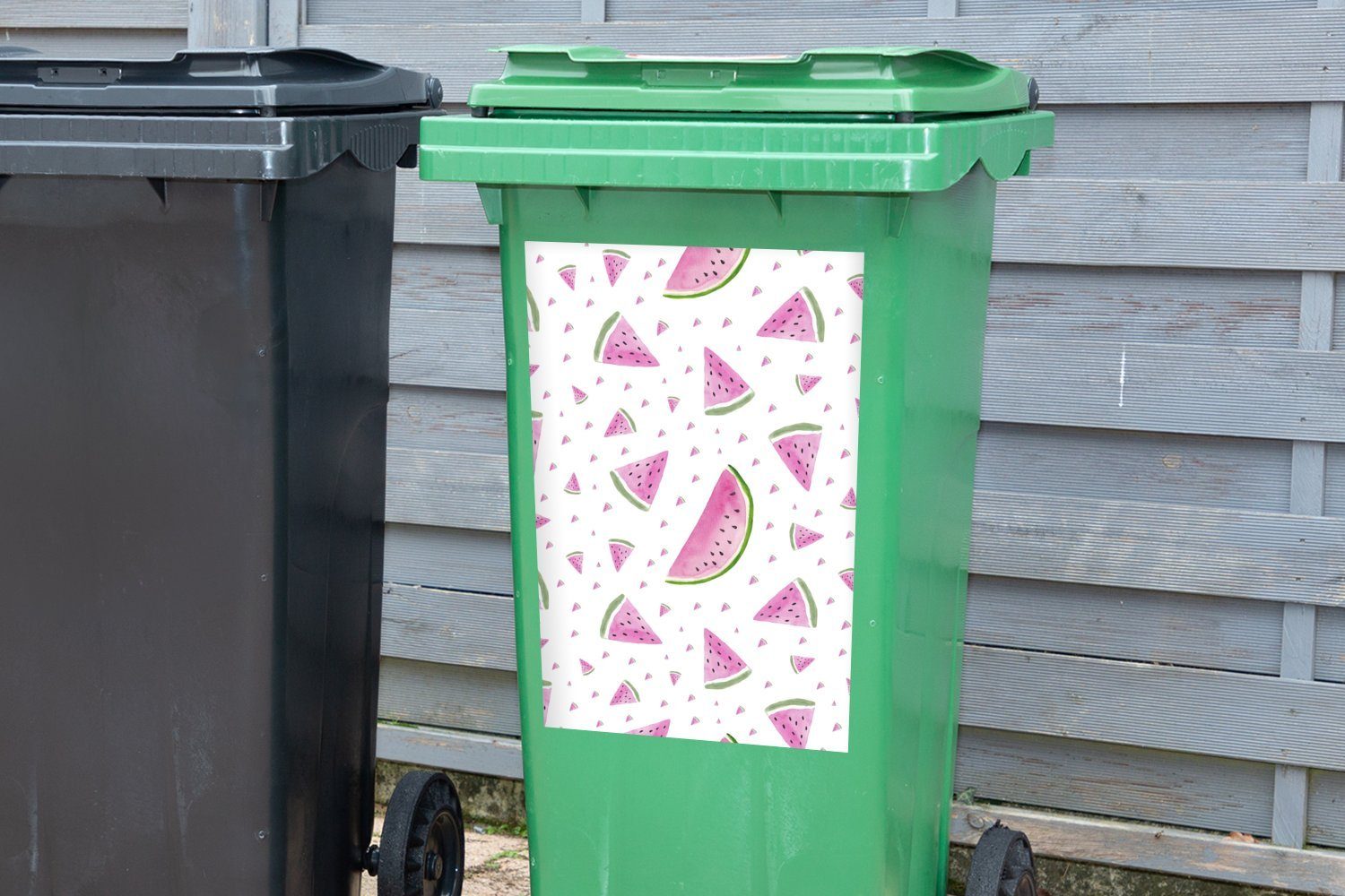 Sticker, Aquarell Pastell - Abfalbehälter Mülltonne, Mülleimer-aufkleber, (1 Wandsticker Wassermelone Container, St), MuchoWow -