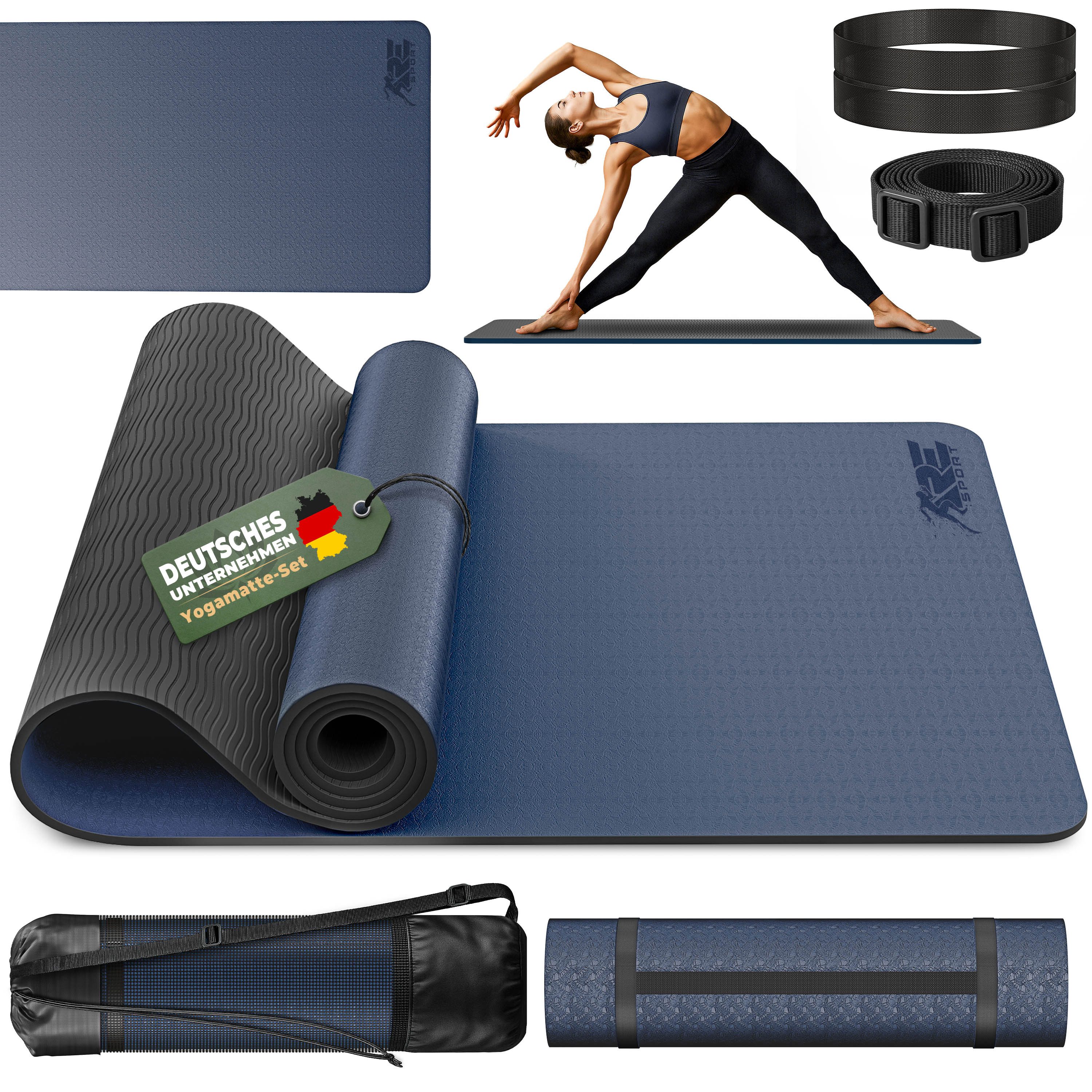 RE:SPORT Gymnastikmatte 183 x 61 x 0,6 cm mit Tragetasche Yogamatte TPE Fitnessmatte (rutschfest), Trainingsmatte mit Tragegurt Fitness Gymnastik Pilates Workout