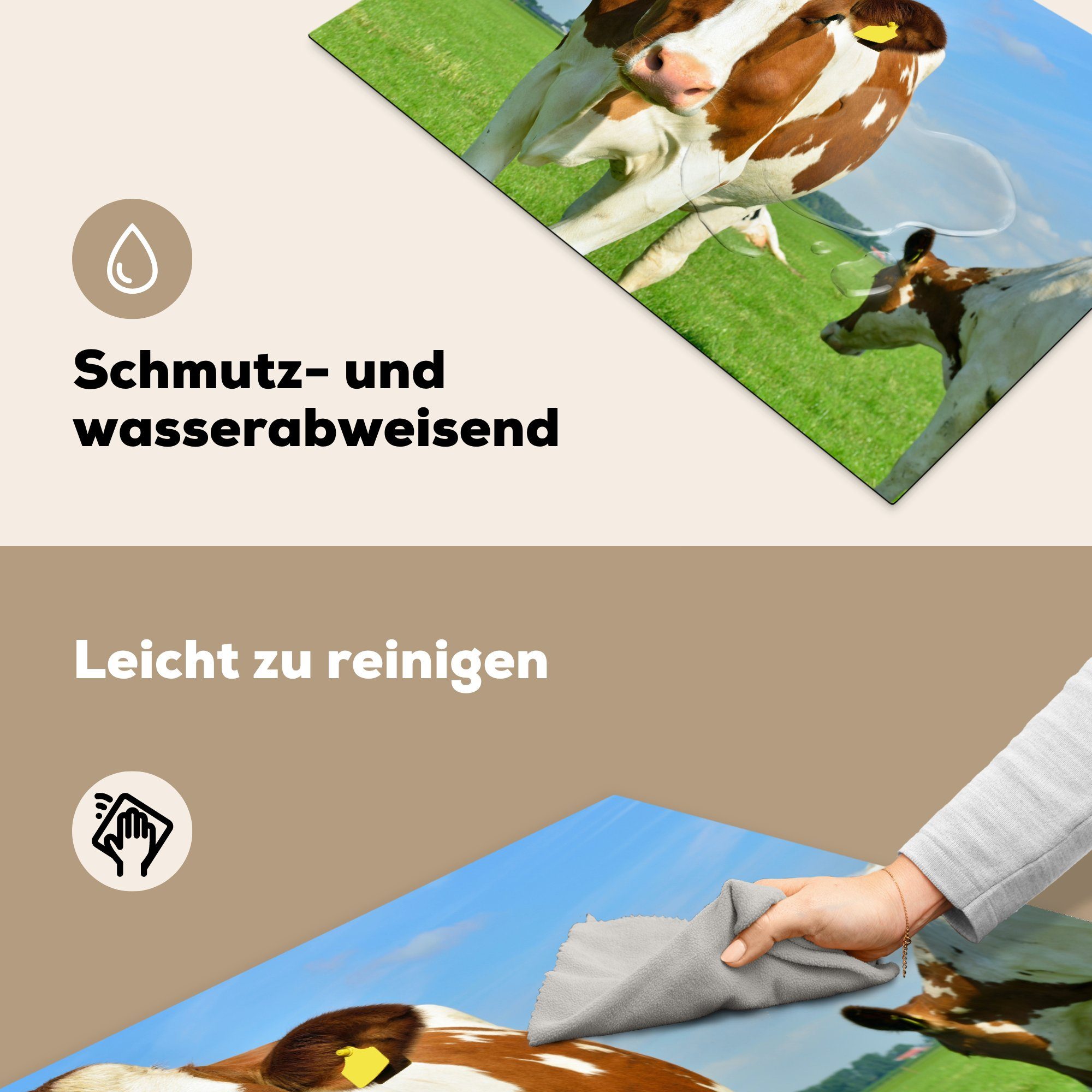 Braun, Schutz MuchoWow - Induktionskochfeld für Herdblende-/Abdeckplatte Ceranfeldabdeckung Kuh küche, tlg), Vinyl, - 81x52 (1 cm, die Porträt