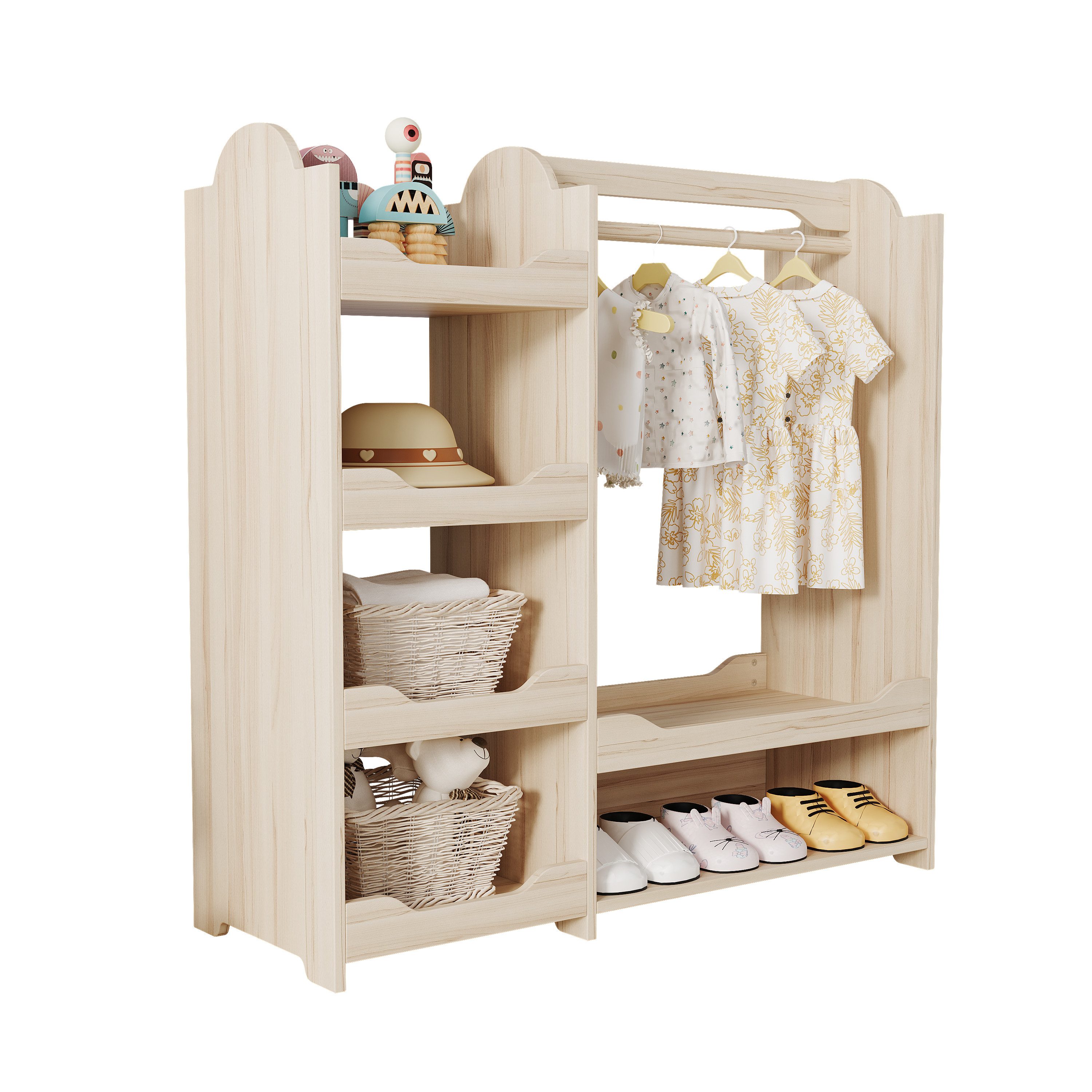 FANNOU Kleiderständer Kinderkleiderschrank mit Kleiderstange & 4 Regalen, (1 St), Aufbewahrung für Kinderzimmer, 110*39*110 cm