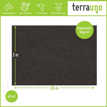 TerraUno Unkrautvlies Sag dem Unkraut den Kampf an, 50 g/m² - 2m x 20m = 40m² Unkrautfolie - wasserdurchlässig, atmungsaktiv & nährstoffdurchlässig - Gartenvlies gegen Unkraut für den Gartenbau