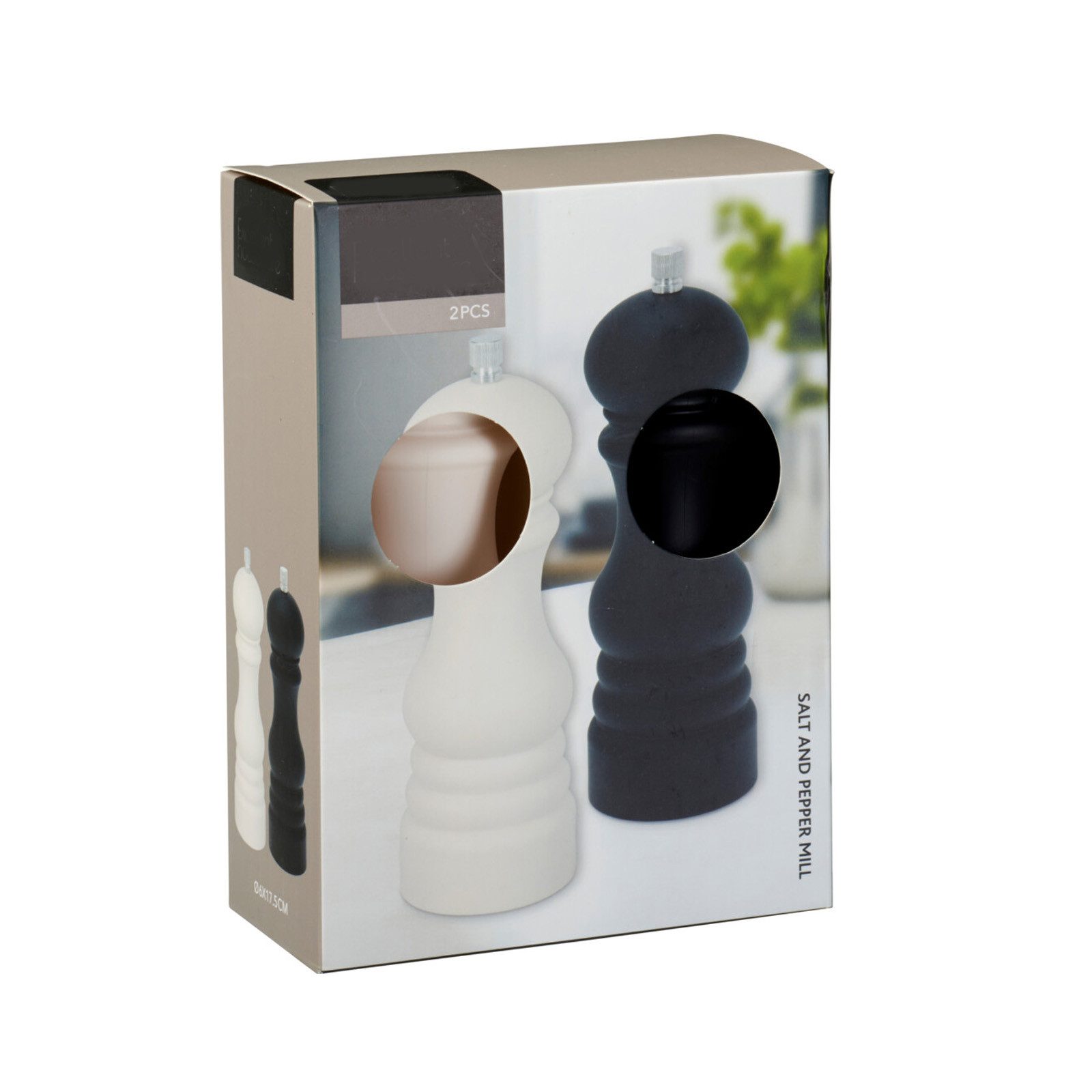 HAC24 Gewürzmühle 2er Set Salz Pfeffer Mühle Pfeffermühle Salzmühle manuell, aus Polystyrol Ø 6 x 17,5 cm Schwarz Weiß – Bild 4 von 4