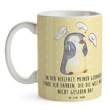 Mr. & Mrs. Panda Tasse Pinguin Schizophrenie - Gelb Pastell - Geschenk, Teetasse, psychische, Keramik, Herzberührende Designs