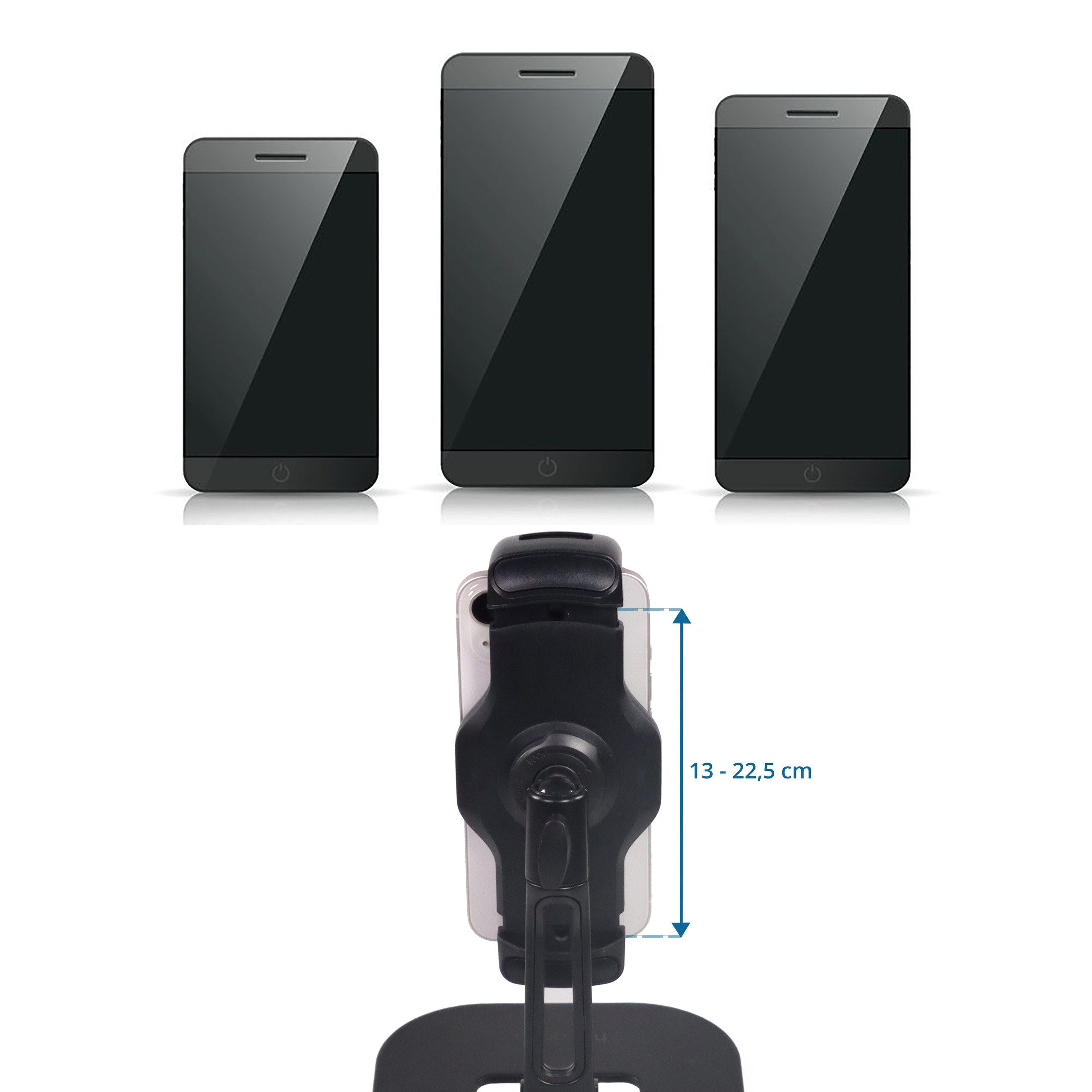 hjh OFFICE Handy-Halterung Handy & Tablet Halterung Flexmobi Iv, (bis 12.9 Zoll, stabil, Halterungsarm um 360° drehbar und 180° neigbar)