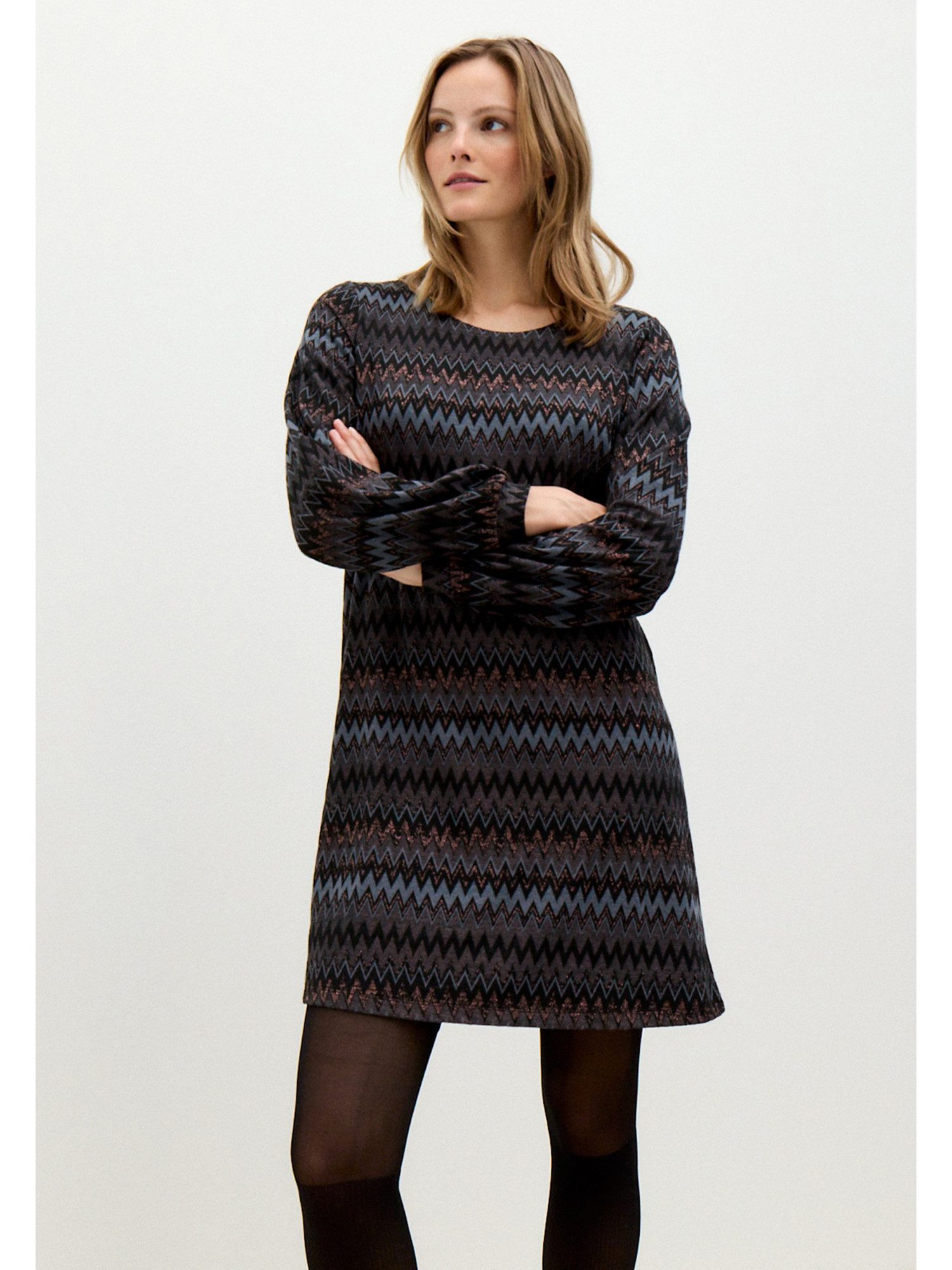 MORE&MORE A-Linien-Kleid gemustertes, weites Shirt-Schlupfkleid