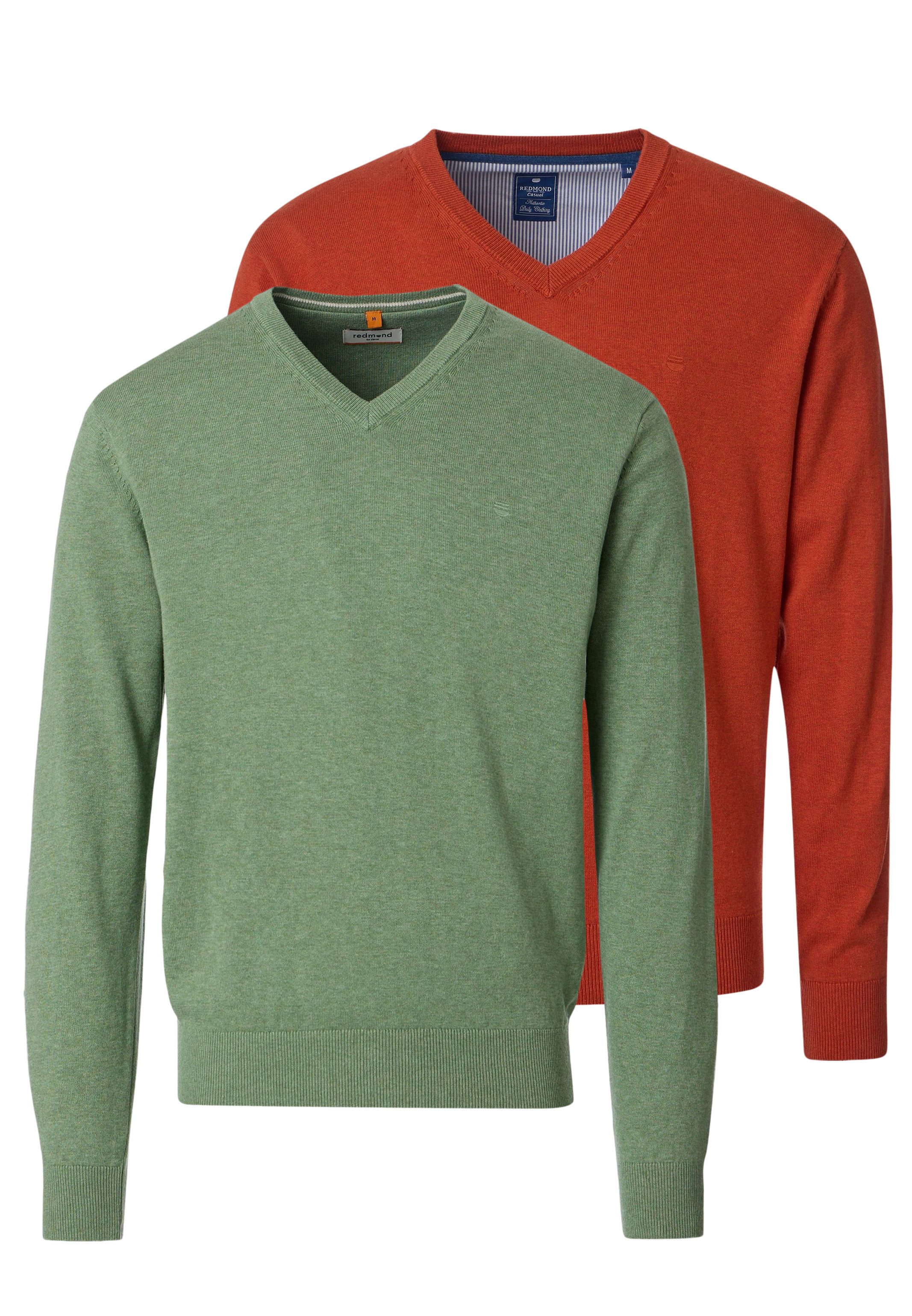 Redmond V-Ausschnitt-Pullover 2er Pack Basic (Spar-Set, 2-tlg) Pullover - Baumwolle - Atmungsaktiv - Weicher Feinstrick