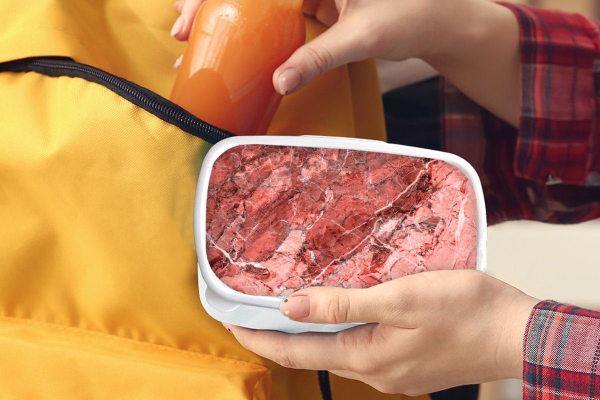 Rot für Granit Jungs Brotbox Lunchbox - Erwachsene, Kunststoff, (2-tlg), Kristalle MuchoWow Rosa, - weiß Mädchen für Kinder und und - Brotdose,