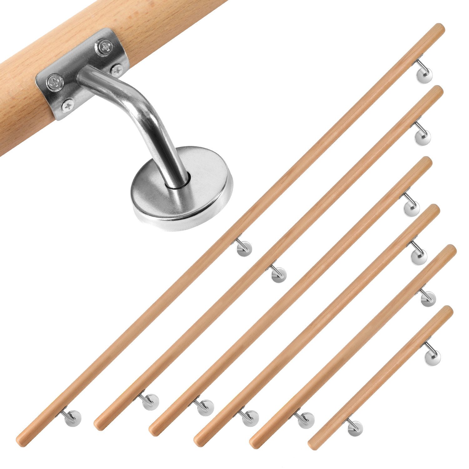 Clanmacy Handlauf 50cm mit gewinkelte Halter Stufe Wand Geländer Handlaufset, 50 cm Gesamtlänge, (Wandhandlauf Wandhalterung Innen & Außen), Wandhandlauf Wandhalterung Innen & Außen