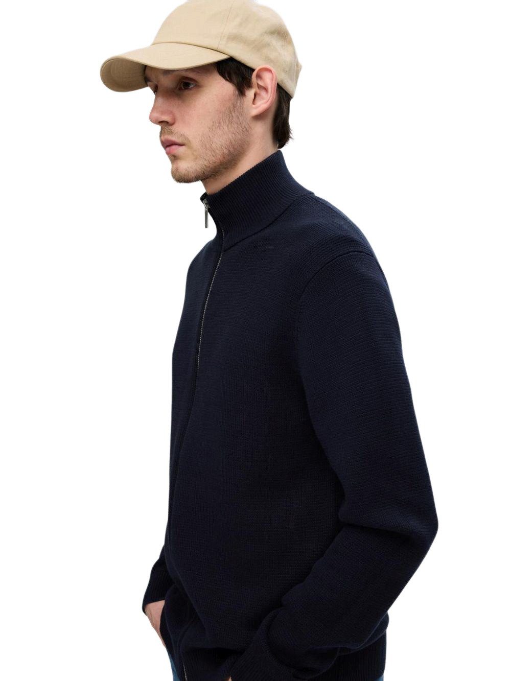 SELECTED HOMME Strickjacke SLHDANE LS KNIT STRUCTURE FULL ZIP aus Baumwolle