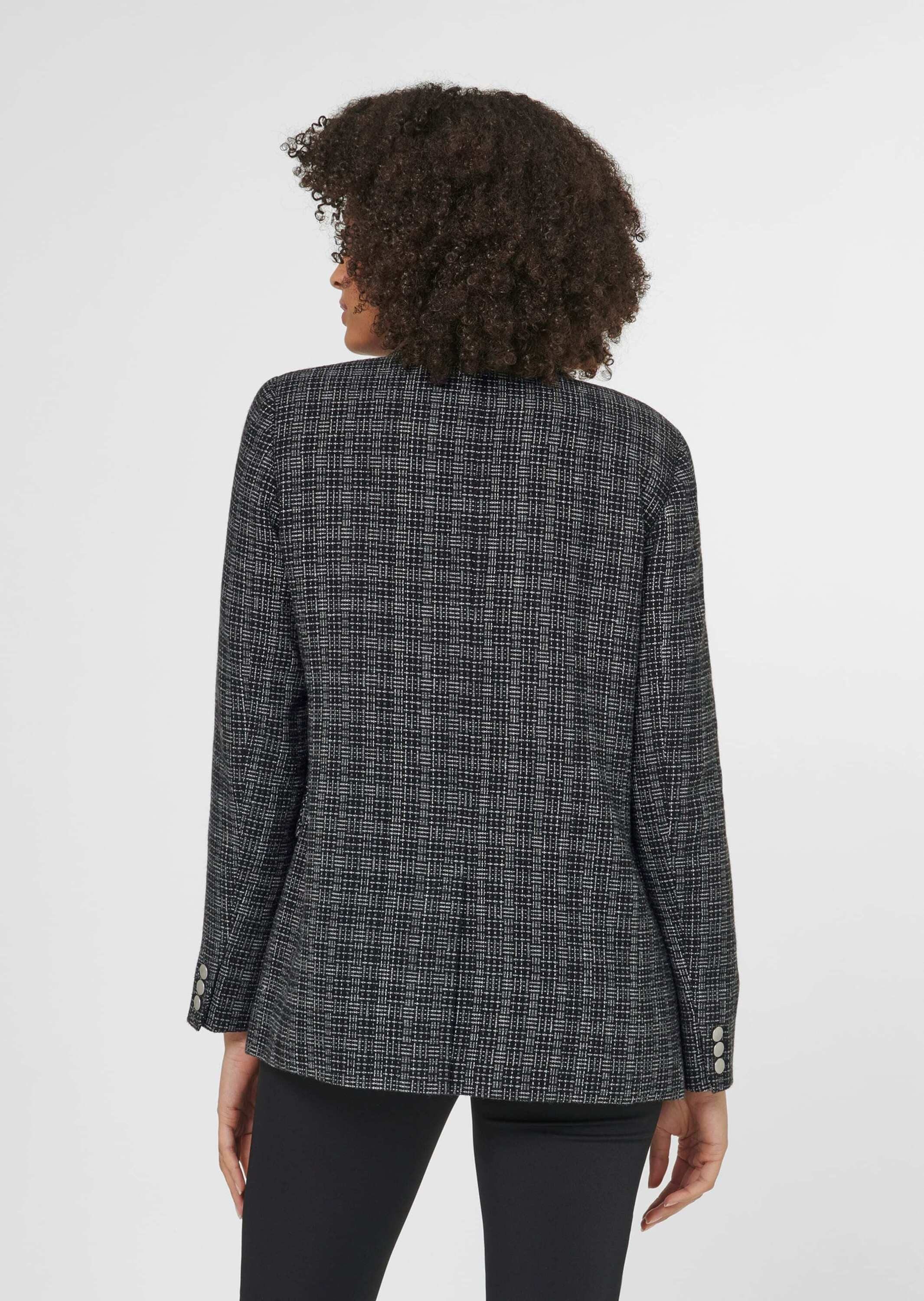 MADELEINE Kurzblazer Klassischer Blazer, silberfarbene Knöpfe Allover-Design mit Reverskragen und doppelreihigem Verschluss