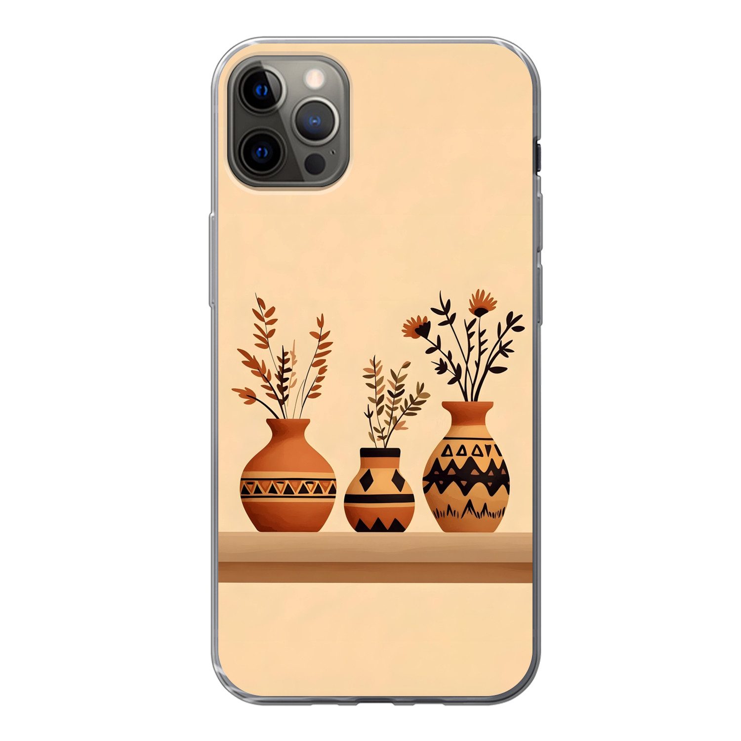 MuchoWow Handyhülle für Apple iPhone 13 Pro Max Vasen - Blumen - Blätter - Minimalistisch, Smartphone-Bumper, Print, Handy Schutzhülle Dünn
