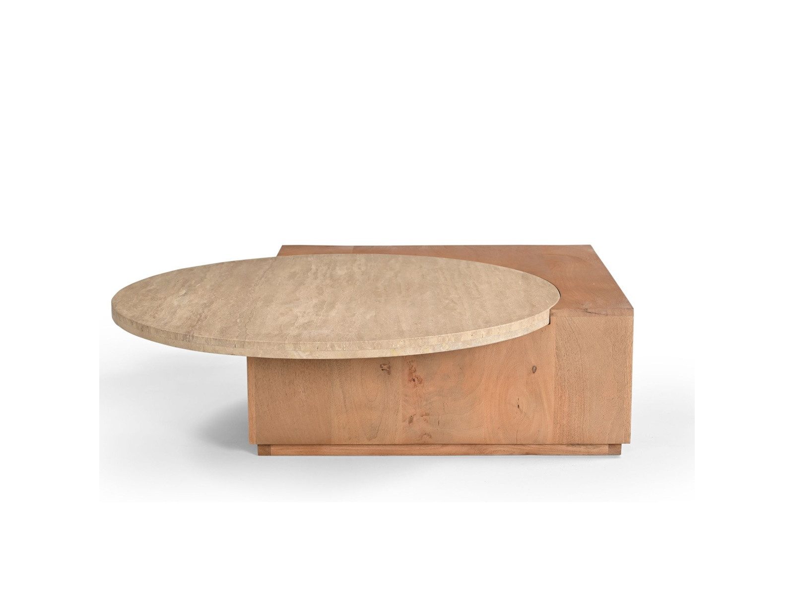 Villa Möbel Couchtisch Numa (Packung, 1-St., 1 St. Couchtisch), Beistelltisch mit Travertin-Tischplatte und massivem Mangoholz-Sockel.