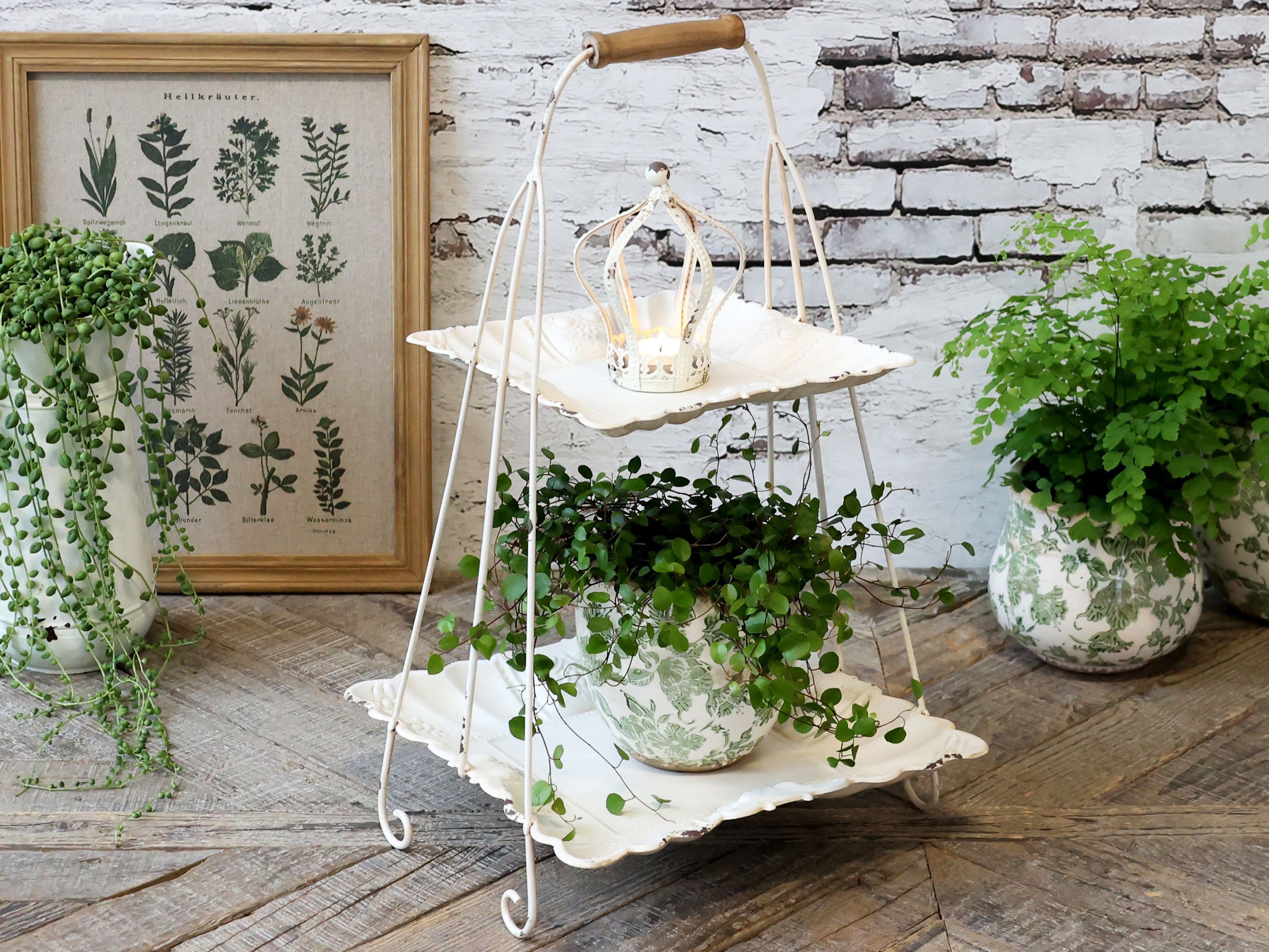Dekoetagere Etagere mit Henkel H54/L31/B31 cm antique creme