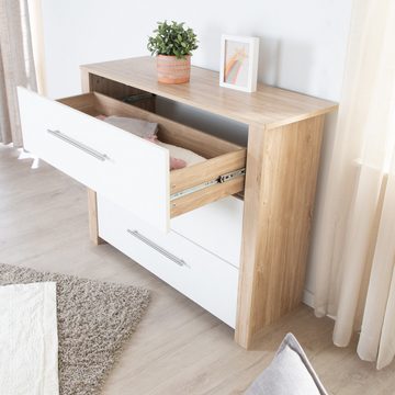 roba® Wickelkommode Malo, moderne Wickelkommode, weiß lackiert / Artisan Eiche, Wickeltisch aus Holz, 3 Schubladen mit Vollauszug & Schubladendämpfung