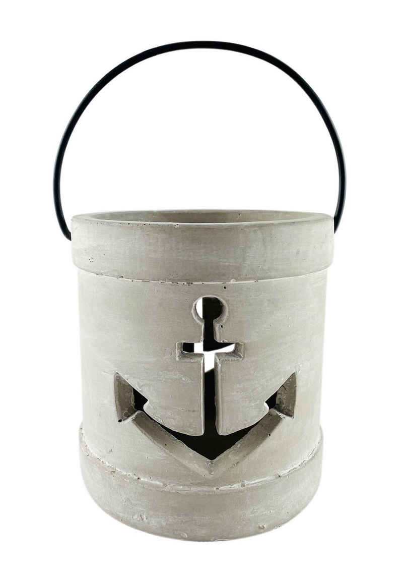 Parts4Living Windlicht Beton Laterne "Anker" Kerzenhalter mit Metallhenkel Teelichthalter rustikal und maritim grau 13,5x14,5 cm, mit rustikalem Charme