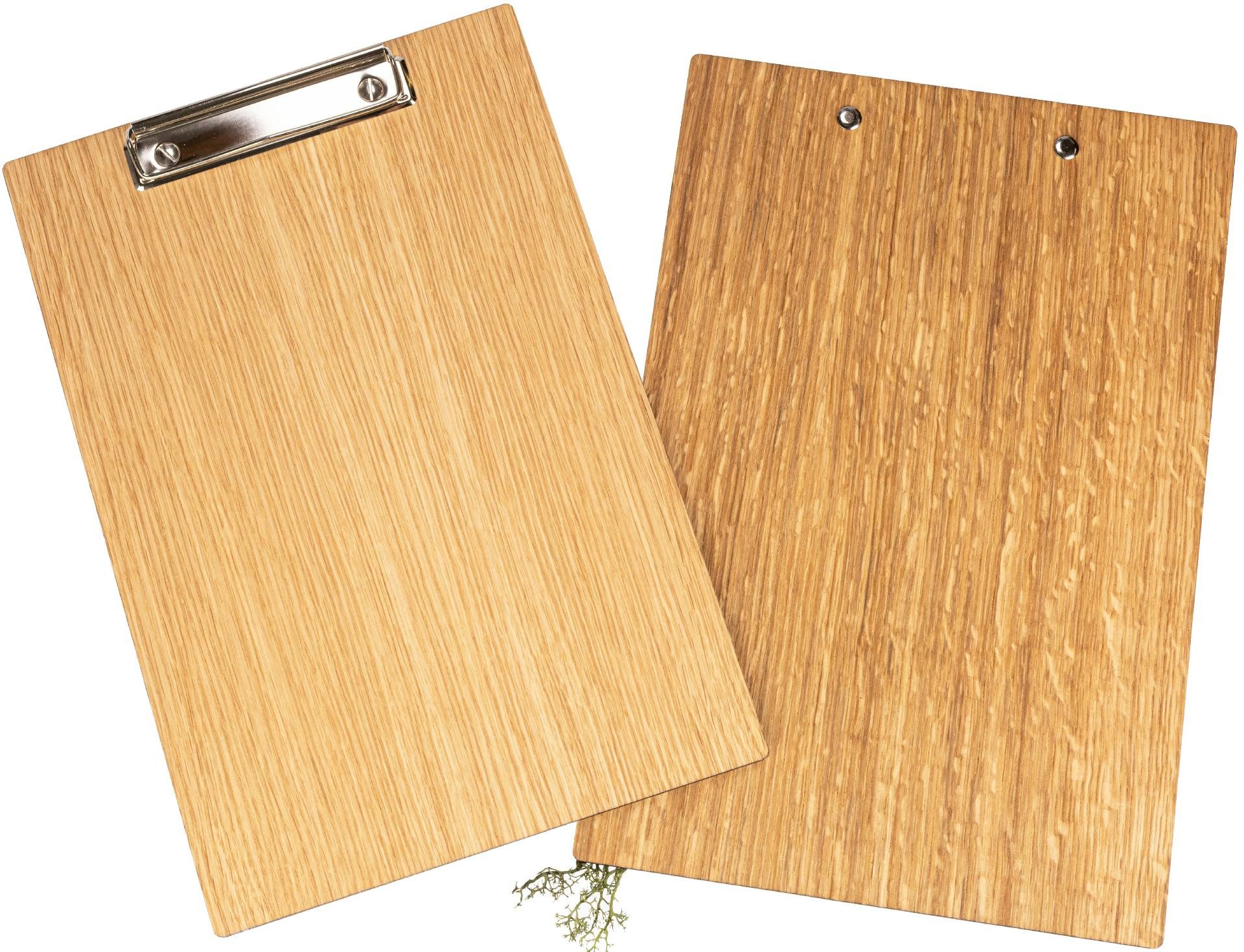 Holz Frank Schreibmappe Eiche Klemmbrett FSC® zertifiziert DIN A4 geölt mit Briefklemme Silber