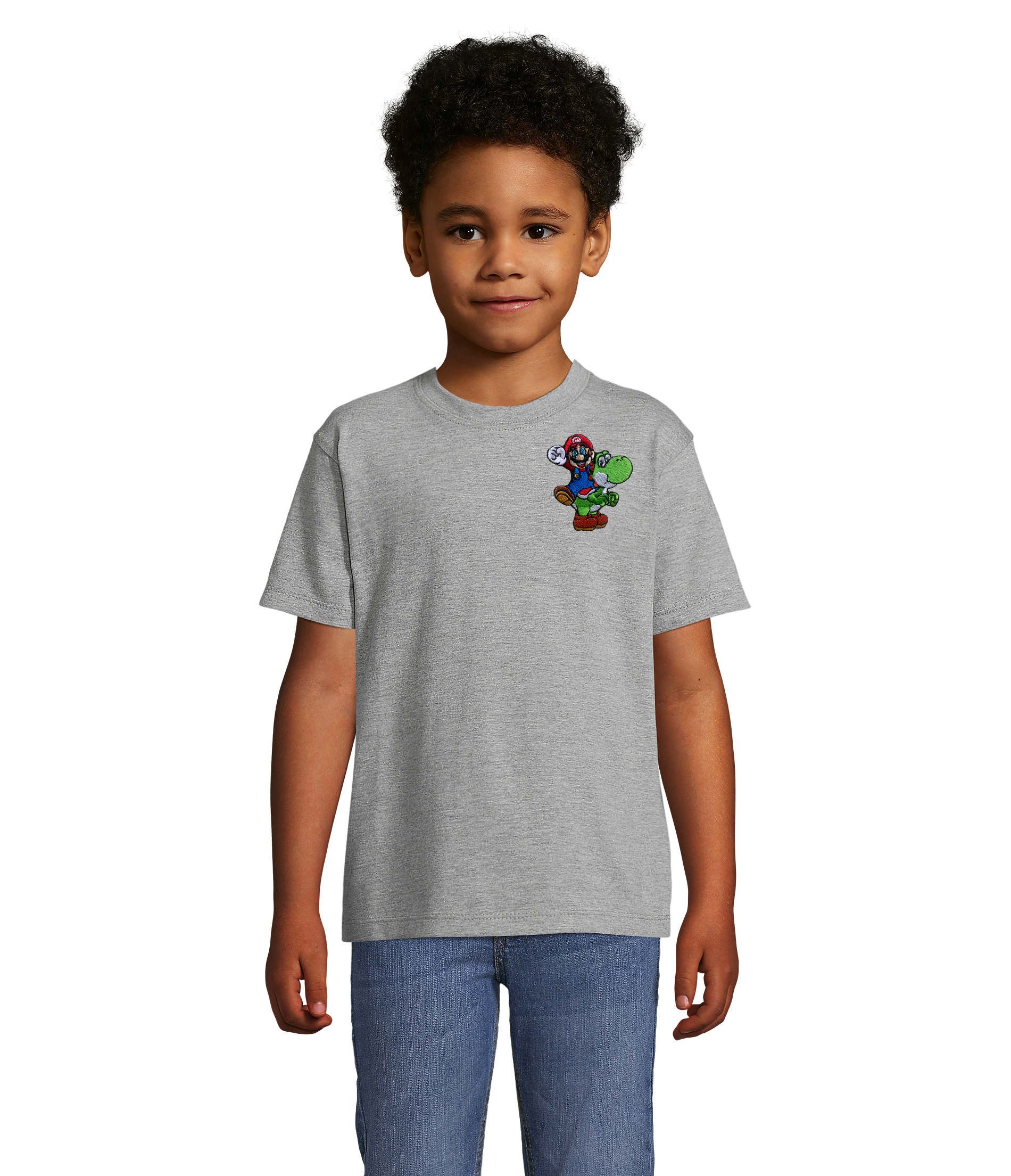 Blondie & Brownie T-Shirt Mario Luigi Yoshi Patch Kinder T-Shirt Retro Gaming Baumwolle Fun tee (Einzelstück, Einzelartikel) Retro Yoshi Abenteuer Patchshirt