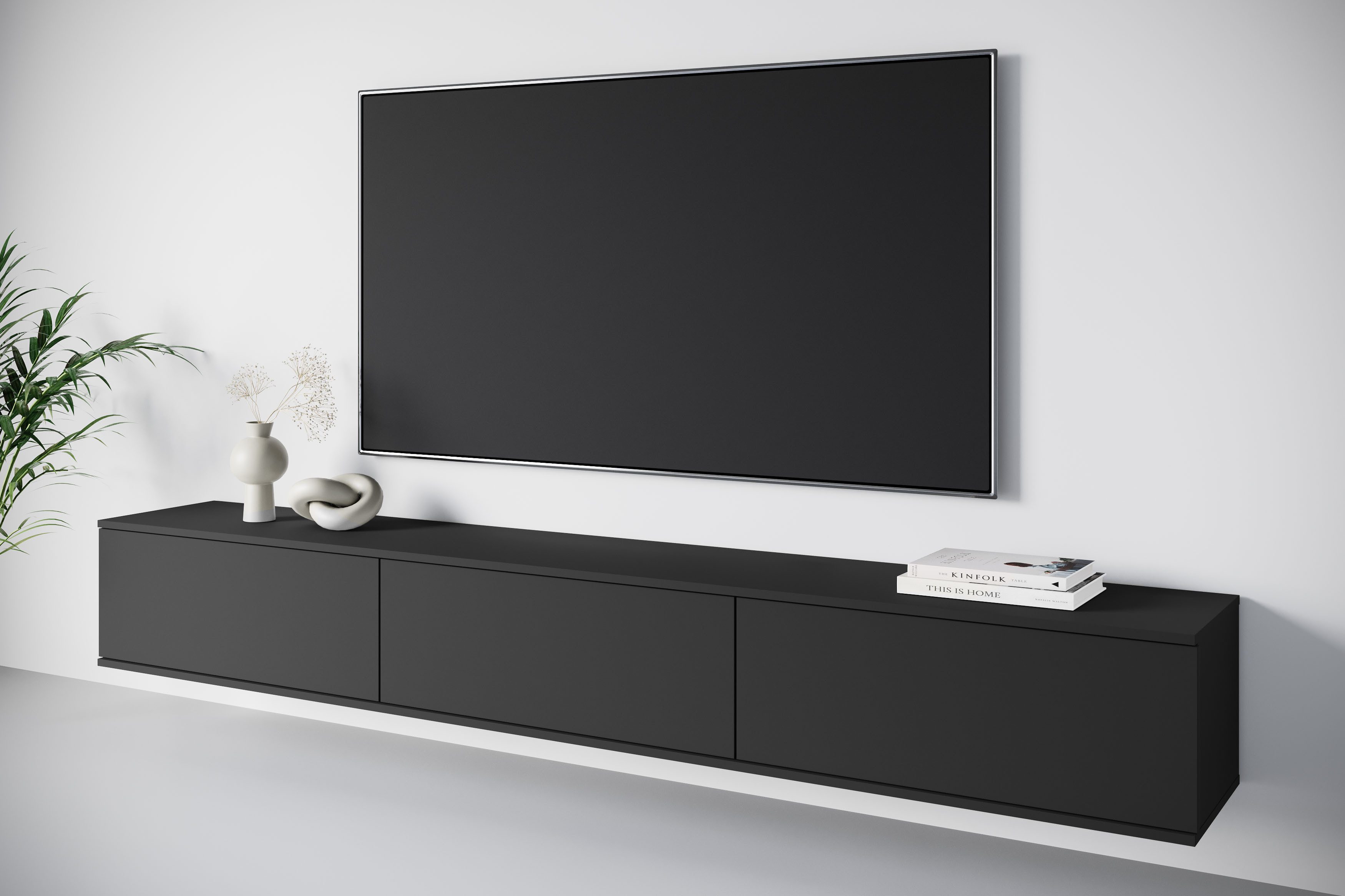 OTTO home Lowboard Kenia TV-Schrank, 220 cm breit, mit 3 Klappen (1 St), Stand- oder Hängemontage, stilvolles Design