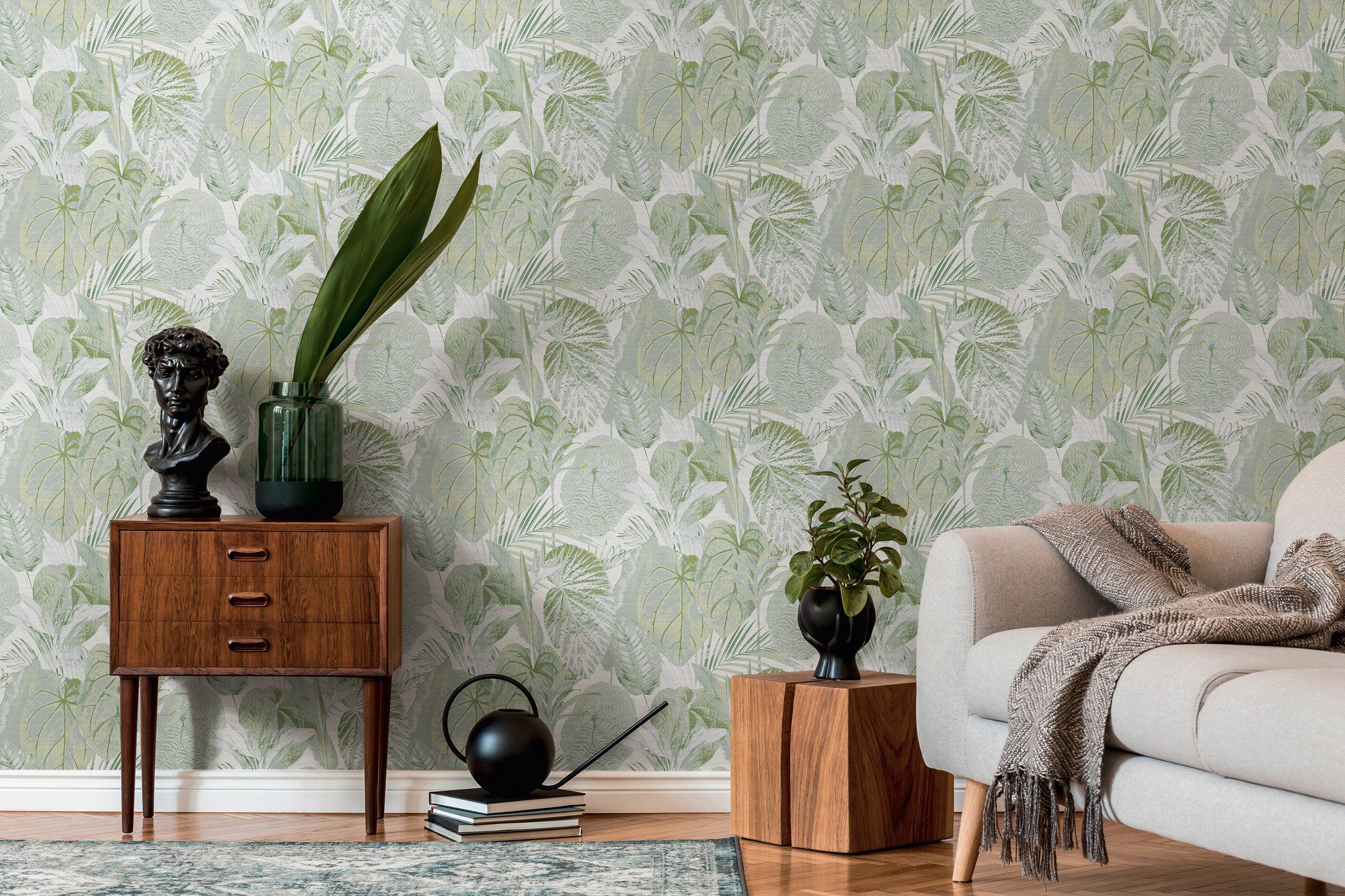 living walls Vliestapete Famous Garden Natur-Tapete Mustertapete Dschungel-Optik Dschungeloptik, strukturiert, matt, (1 St), Vliestapete botanisch für Schlafzimmer Küche Wohnzimmer Dschungel Flur