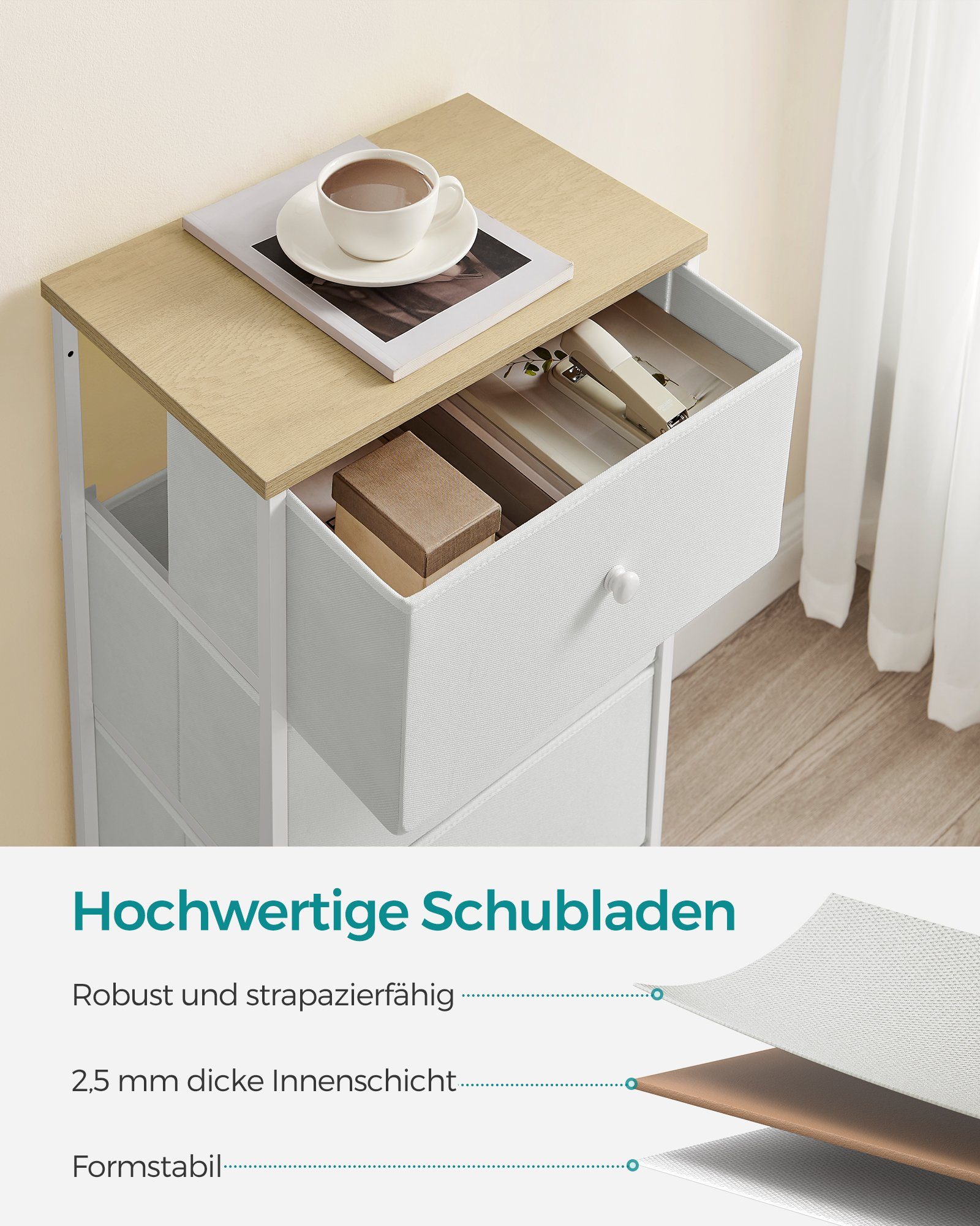 Vasagle Kommode SONGMICS Kommode, Aufbewahrungsschrank, 5 Stoffschubladen, Für Kommoden & Sideboards