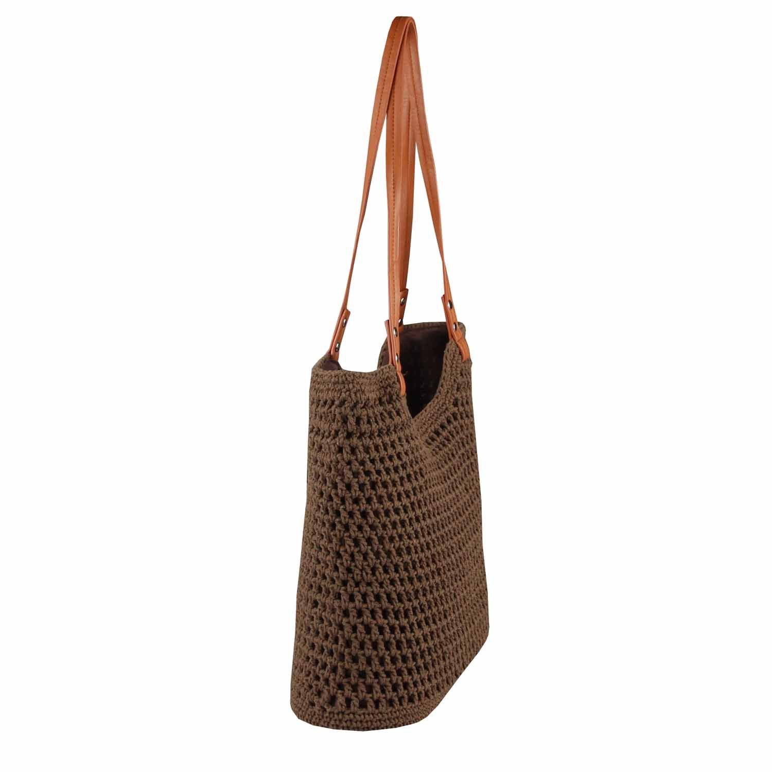 ITALYSHOP24 Schultertasche DAMEN TASCHE Boho Shopper Strohtasche Tote Bag Geflecht Häkeltasche, Textil Basttasche Strand Retro Freizeit Urlaub Sommer Beuteltasche