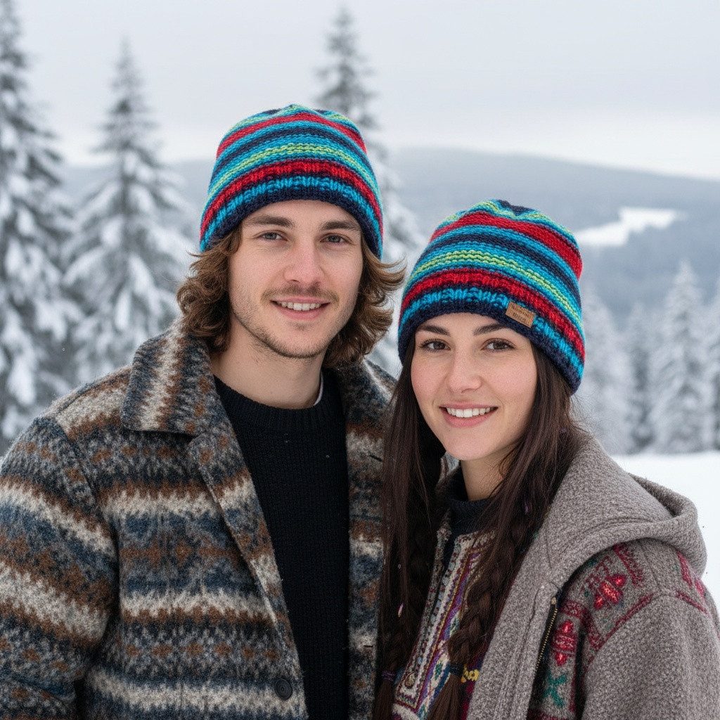 Guru-Shop Strickmütze Beanie Mütze, gestreifte Strickmütze aus Nepal,.. – Bild 2 von 4