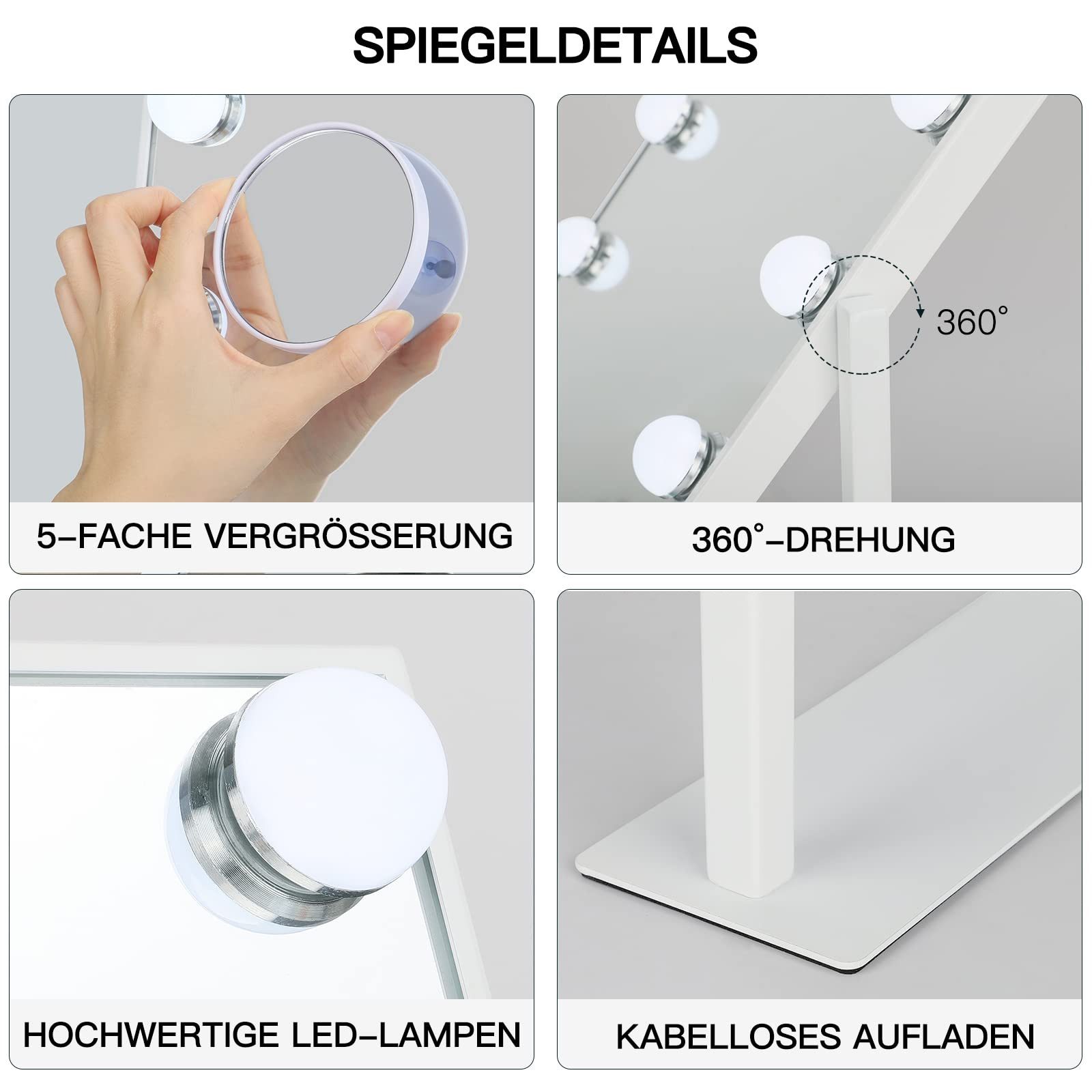 Dripex Schminkspiegel Hollywood Spiegel mit 12/14/15 LED, 3 Lichtfarben Dimmfunktion