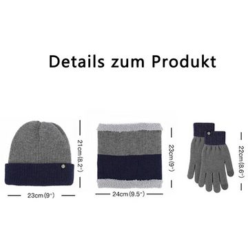 Dekorative Mütze & Schal Wintermütze und Loop Schal Touchscreen Handschuhe Set (3-tlg) 3 in 1 Schal Warme Beanie Mütze und Touchscreen Handschuhe Set