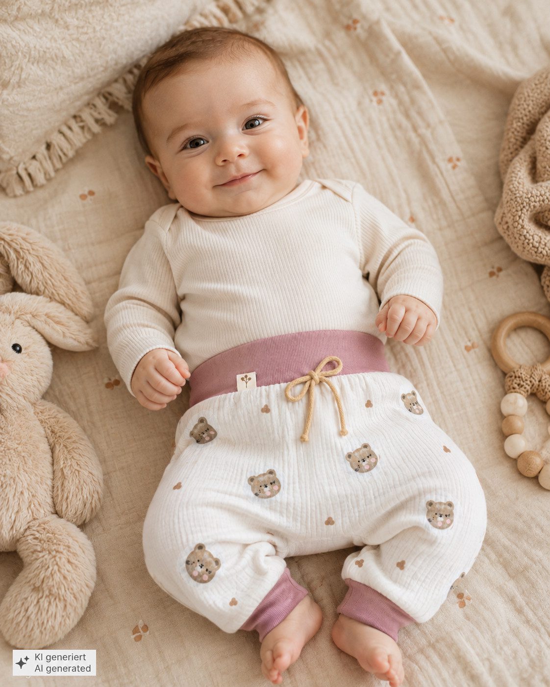 La Bortini Schlupfhose Baby Hose Erstlingshose aus Musselin mit Bärchen Muster luftig, weich, 44 50 56 62 68 74 80 86