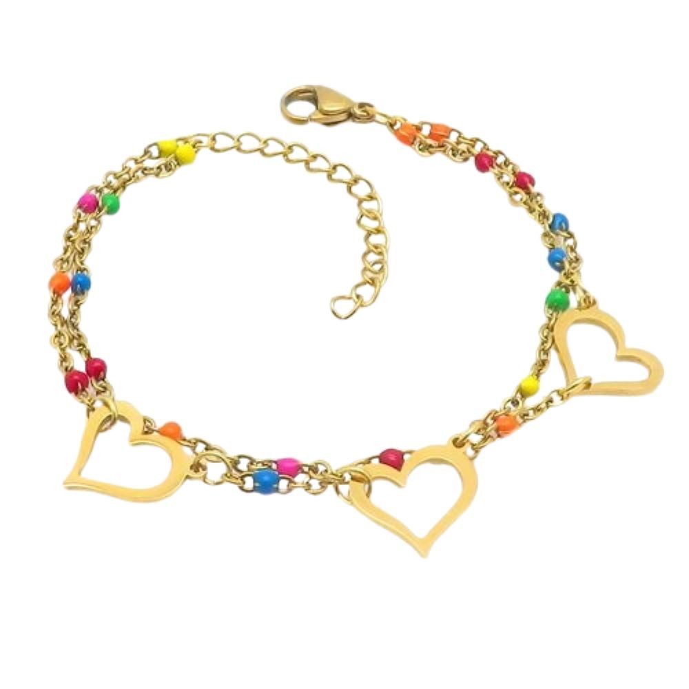 Armband Armband bunte Perlen und Herzen goldfarben aus Edelstahl Damen