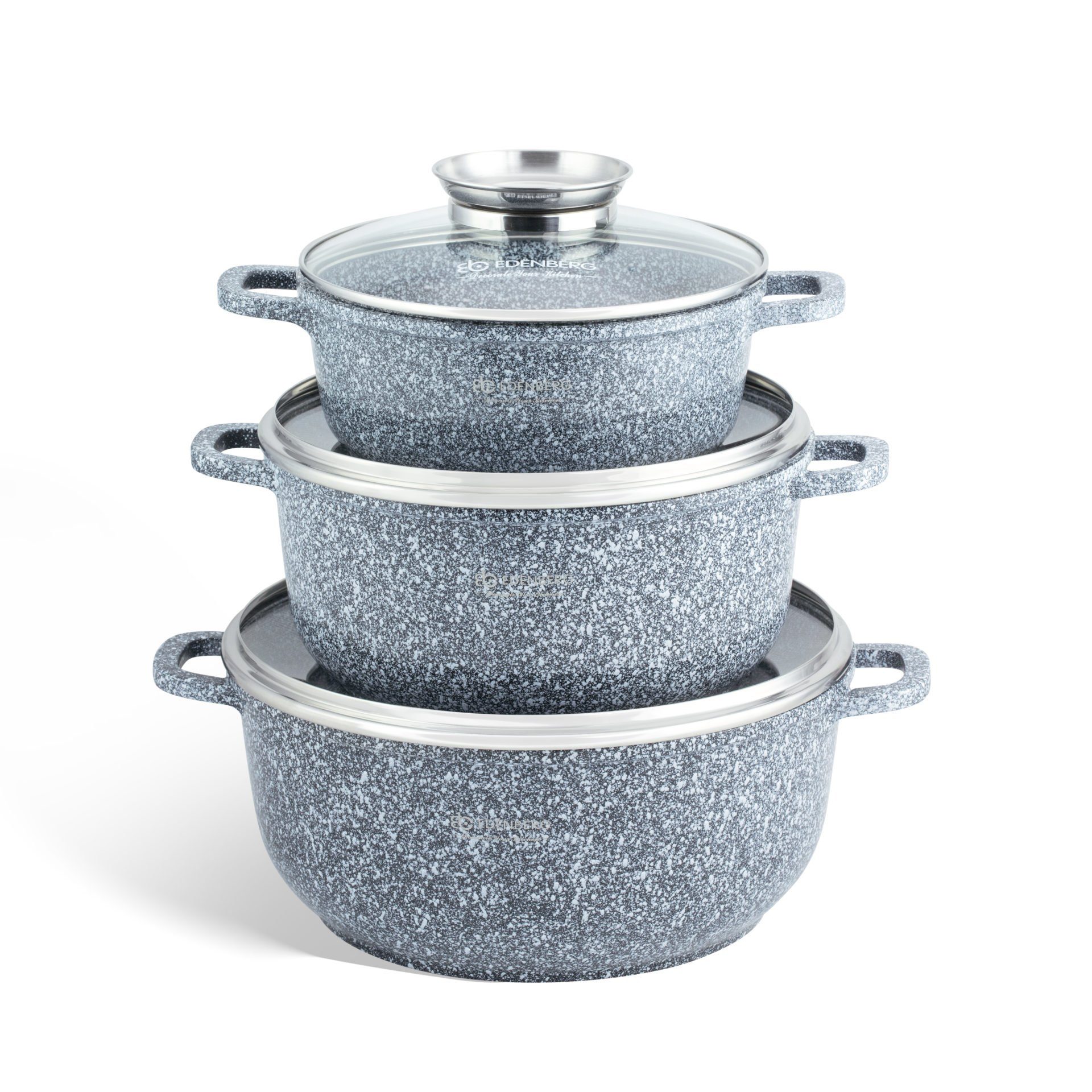 Edenberg Topf-Set Induktionstöpfe mit GLASDECKEL Kochtopf Topfset Keramik, Aluminiumguss (sehr hochwertig, 6-tlg., Zeitloses Design des Topfsets. Eine ideale Geschenkidee)