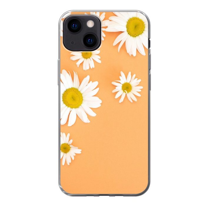 MuchoWow Handyhülle Kamillenblüten auf Orangenboden Handyhülle Apple iPhone 13 Smartphone-Bumper Print Handy