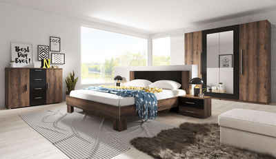 Stylefy Schlafzimmer-Set Malina, (Set (3-St), Komplett Schlafzimmer), bestehend aus 1xDoppelbett und 2xNachttisch, variabel stellbar, Modern Design