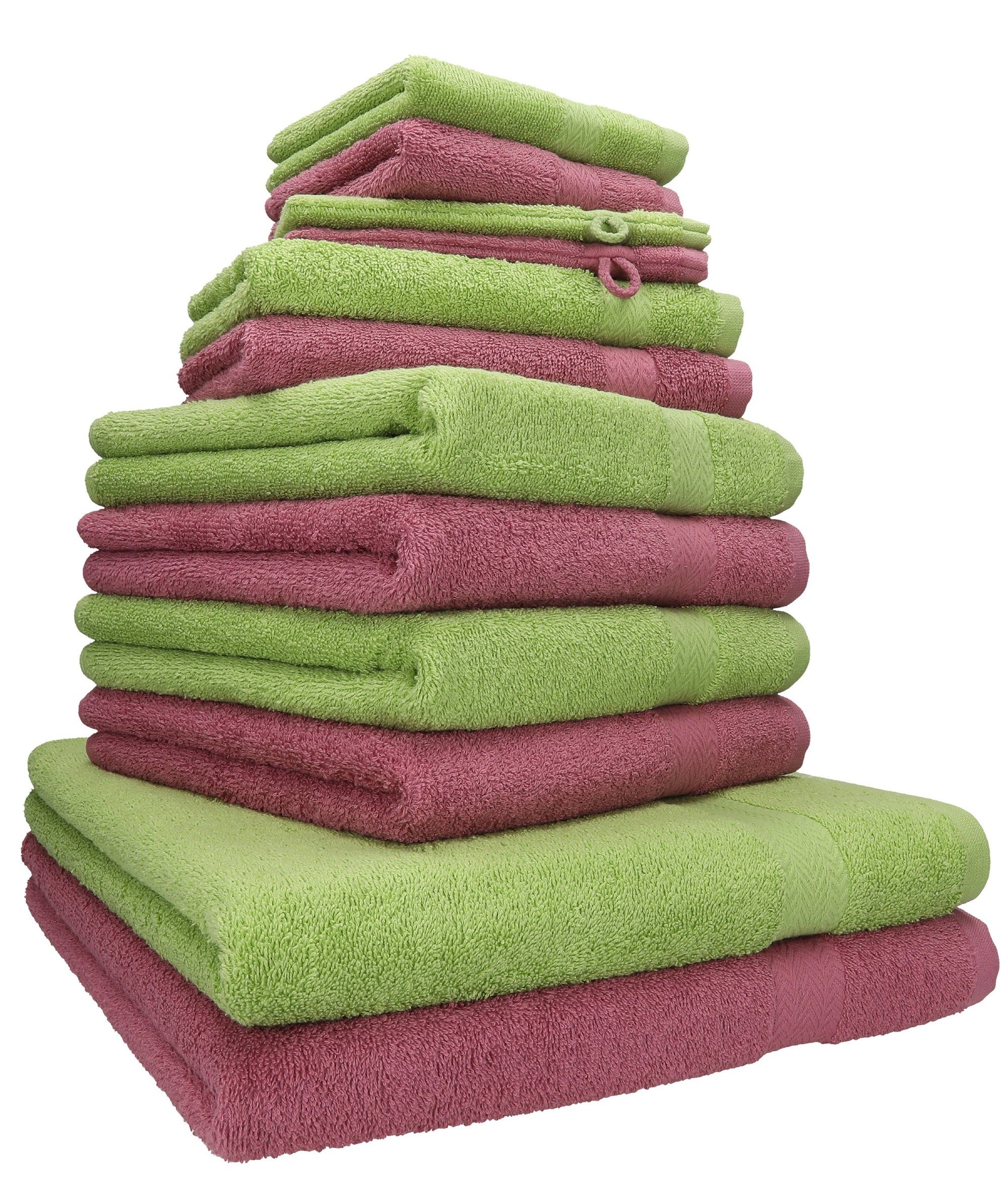 Handtuch Set 12-TLG. Handtuch Set Premium Farbe Beere/avocadogrün