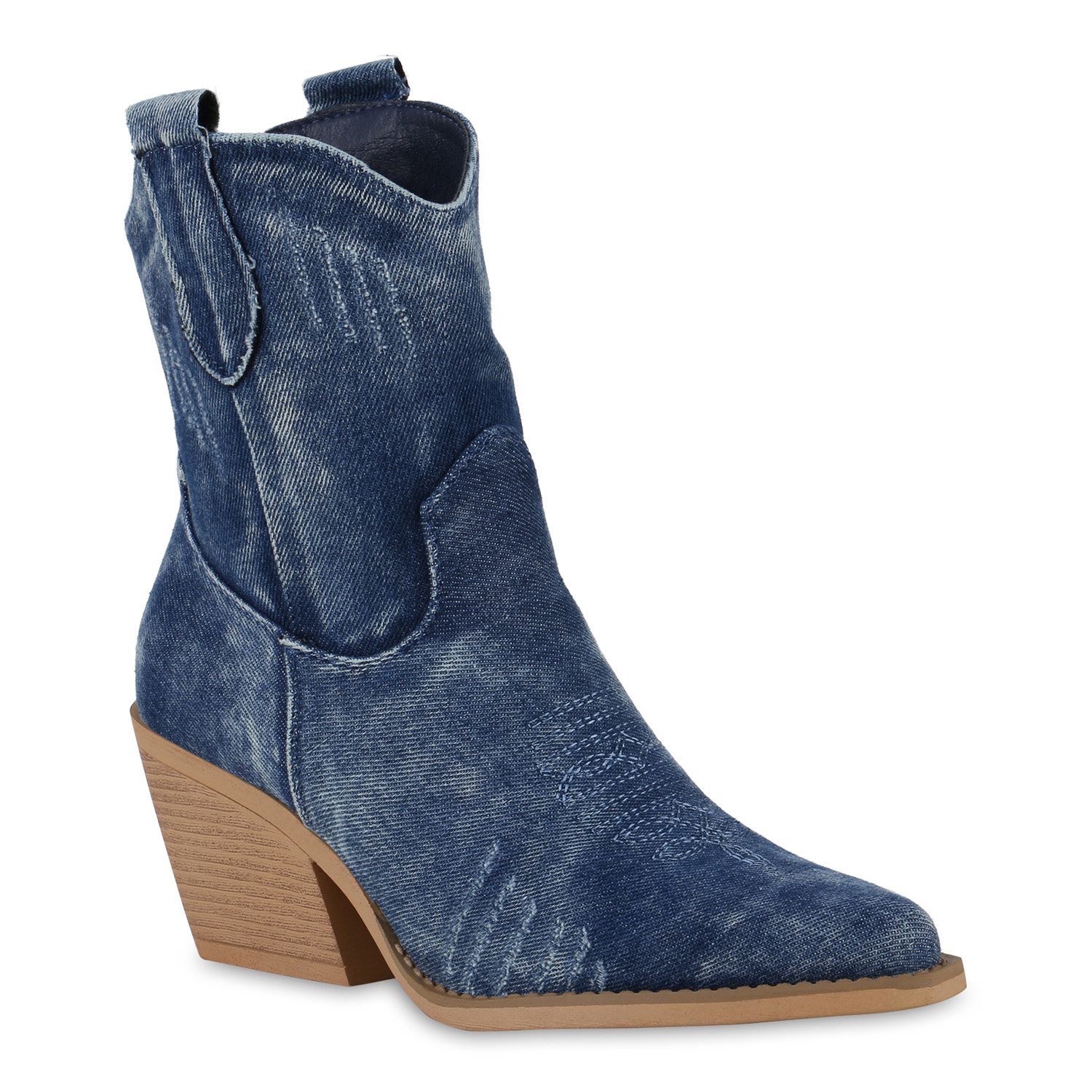 VAN HILL 21454337 SL DES678 Damen Stiefeletten D-Jeans 37 Cowboy Boots Damen Cowboy Boots Stiefeletten Spitze Denim Stickereien