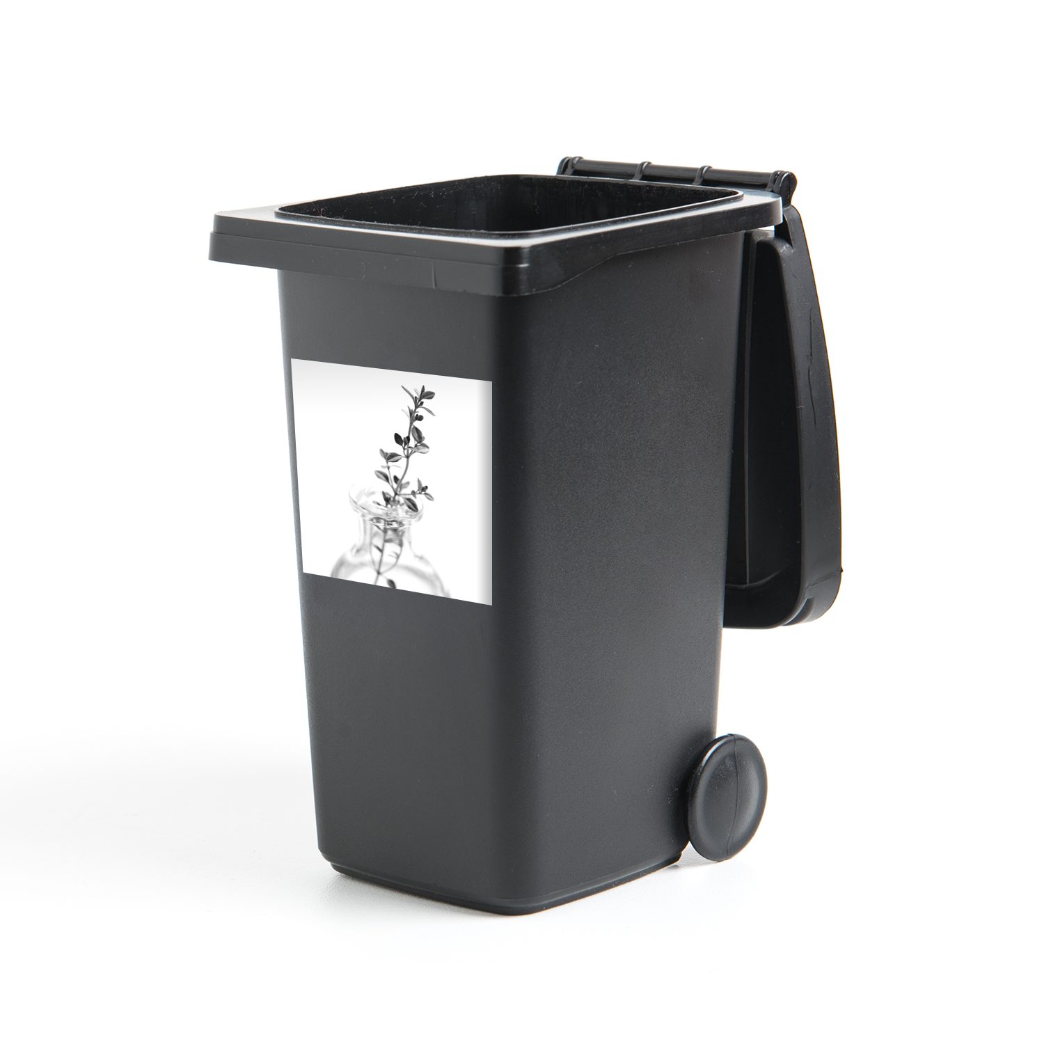 MuchoWow Wandsticker Oregano-Zweig in einer transparenten Vase vor einem einfachen (1 St), Mülleimer-aufkleber, Mülltonne, Sticker, Container, Abfalbehälter | Wandtattoos