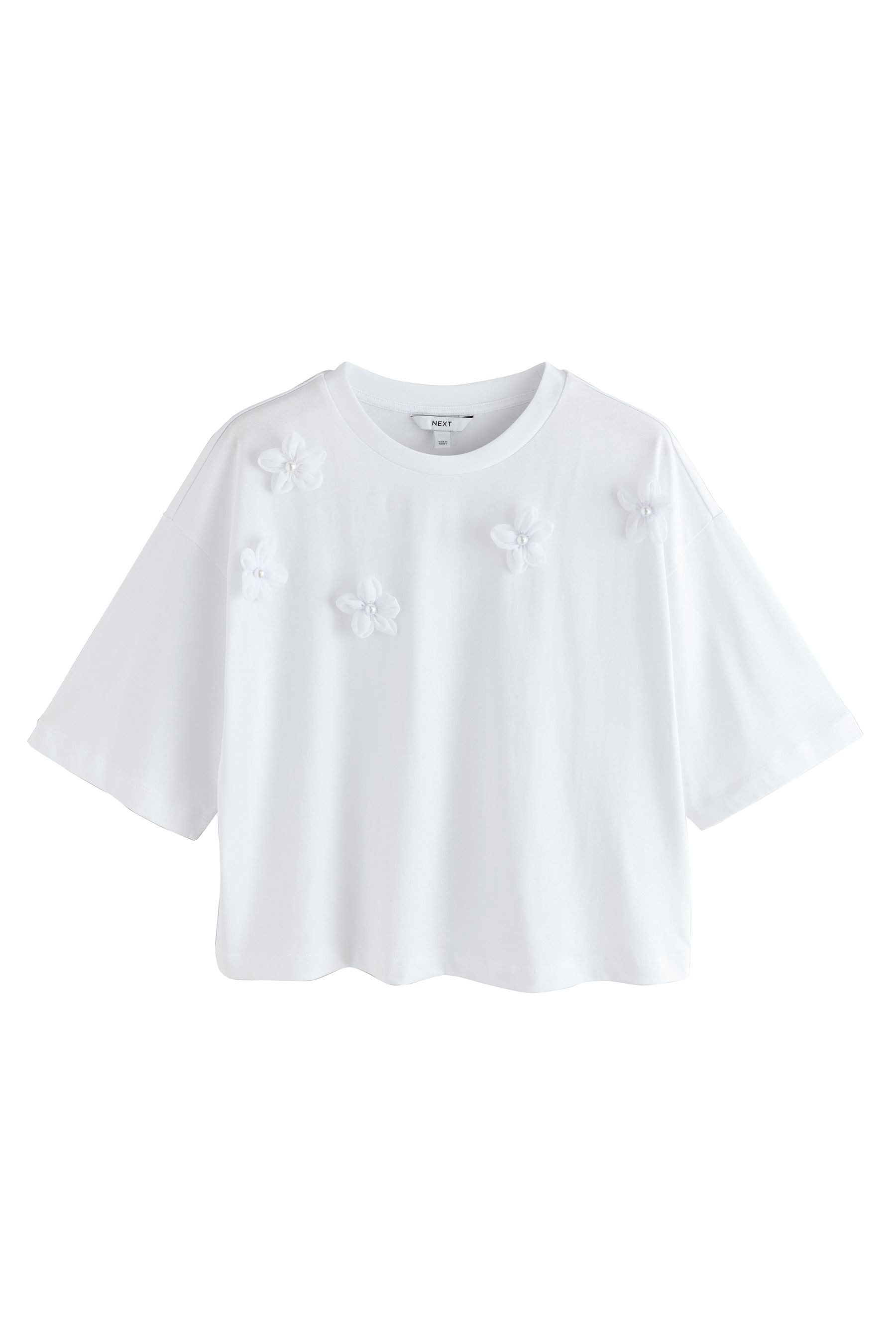 T-Shirt Kurzarm-T-Shirt mit 3D-Blumenverzierung