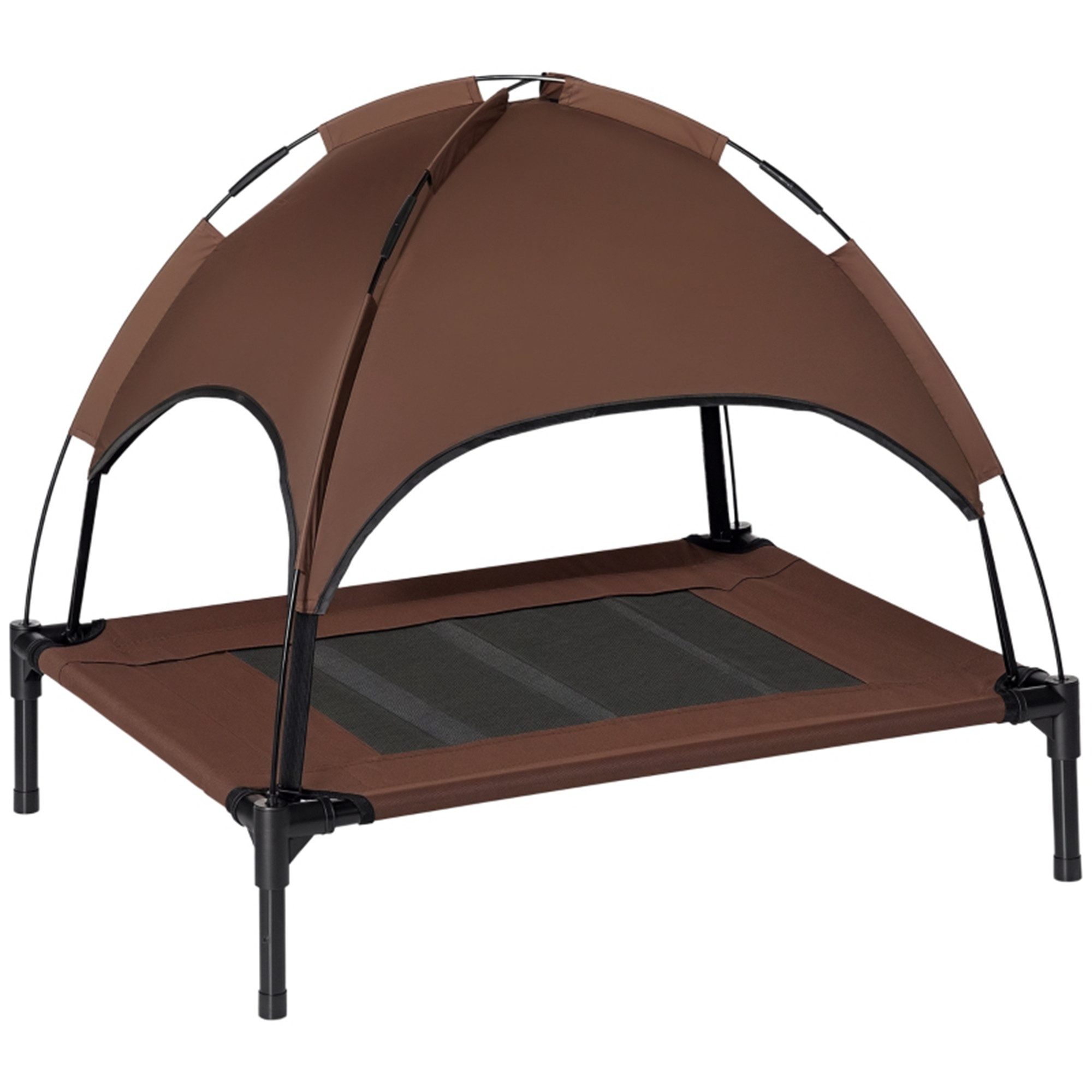 MC Star Hundematte Outdoor mit Baldachin 76x61x73cm, erhöhtes Hundebett aus, atmungsaktivem Taftstoff in Kaffee