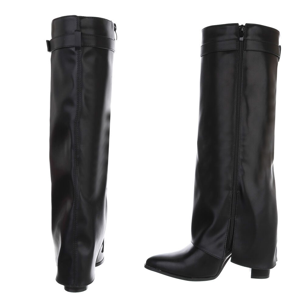 Ital-Design Elegante kniehohe Stiefelette mit Blockabsatz für Damen High-Heel-Stiefel (89852593) Blockabsatz Stiefel in Schwarz