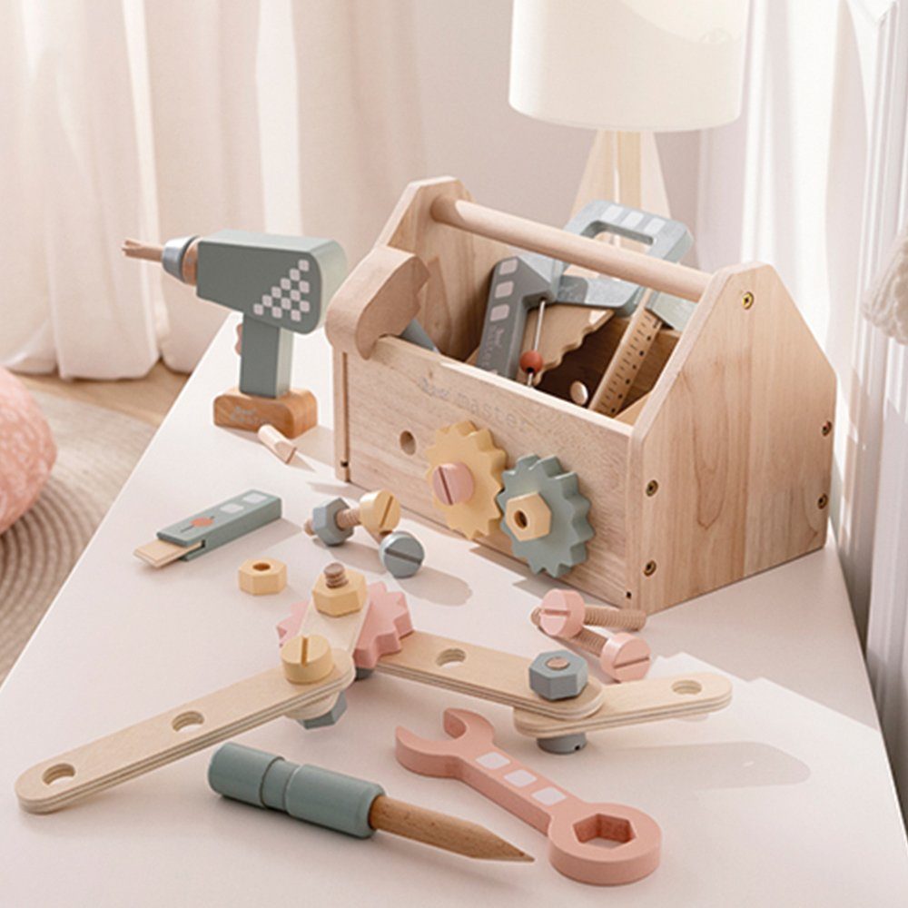 howa Spielwerkzeugkoffer, Werkzeugkiste Werkzeugkasten Kinder mit 45 tlg. Zubehör aus Holz