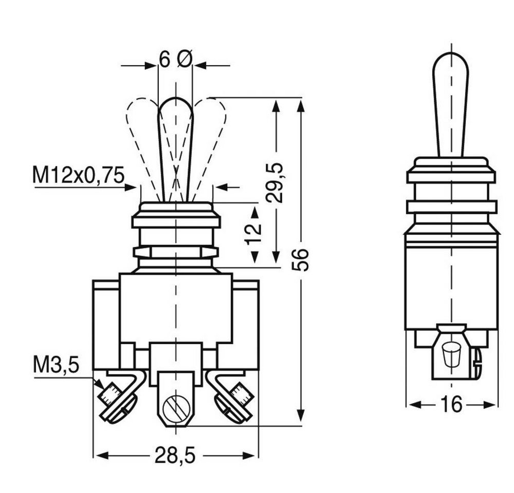 Thumbnail - TRU COMPONENTS Schalter Leistungsumschalter 250 V/AC 3 A, Metallhebel