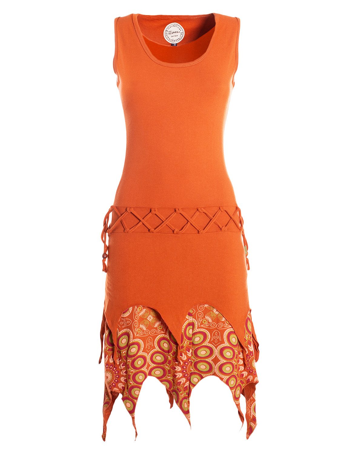 Vishes Zipfelkleid Damen Ärmellos Bedruckt Kleid Flechtmuster Jersey Alternative Mode, Boho, Hippie, Ethno, Festival