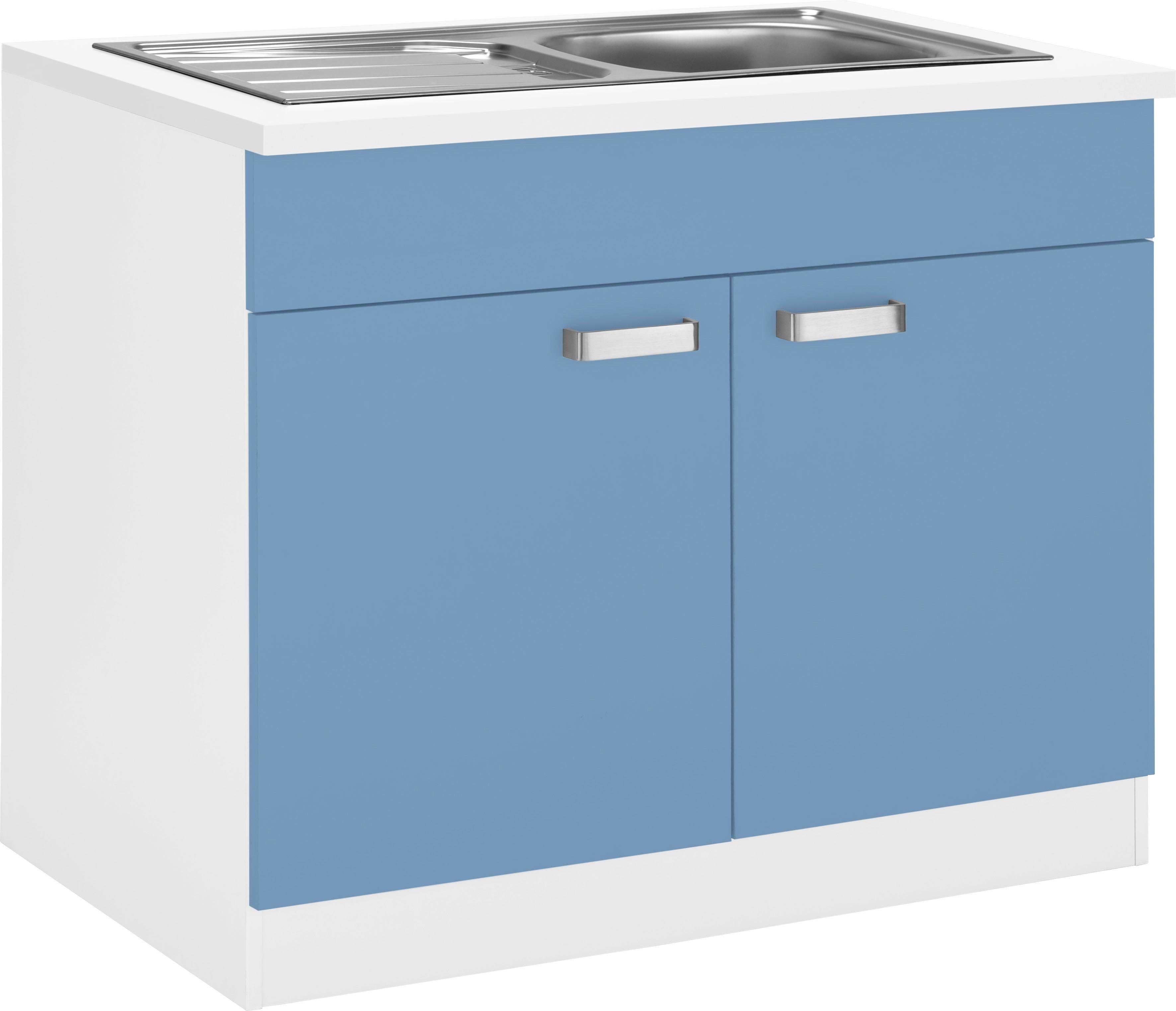Küchen Spülenschrank himmelblau/weiß 100 breit cm Husum wiho