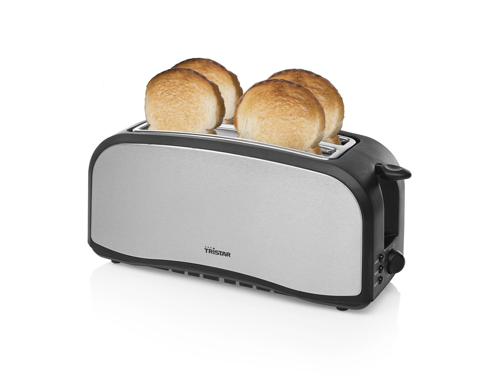 Tristar Toaster, 2 lange Schlitze, für Toastbrot, 1400 W, Doppelschlitz Toastmaschine schmaler Toster mit Brötchenaufsatz