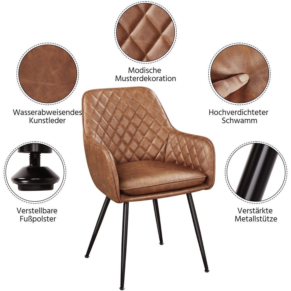 Yaheetech Esszimmerstuhl Küchenstühle 2er/4er/6er set (2 St), Stuhl-Set Polsterstühle mit Armlehnen und Metallbeine – Bild 5 von 5