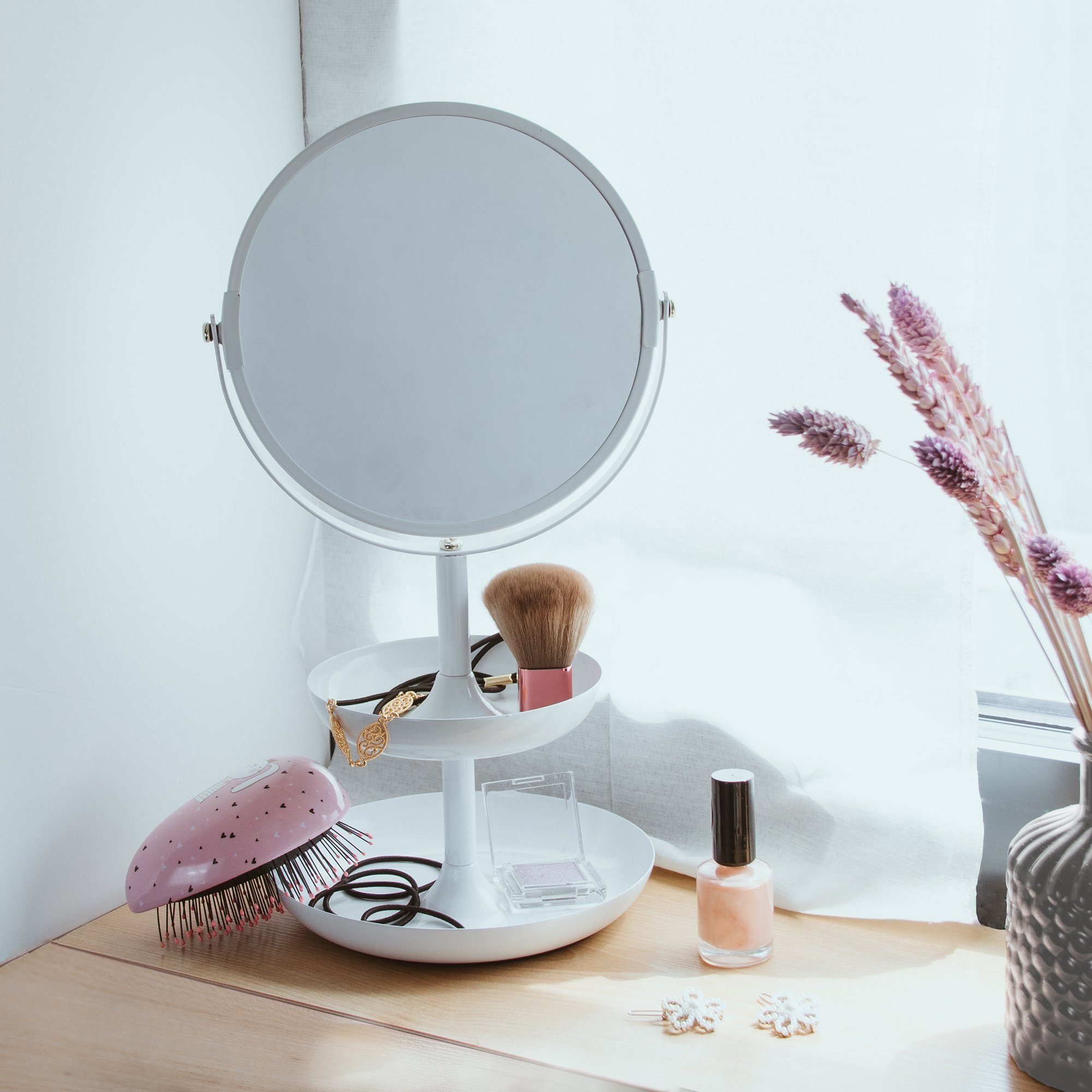 mit weiß matt Beauty PARSA Standspiegel 3-fach Etagere Spiegel Vergrößerung