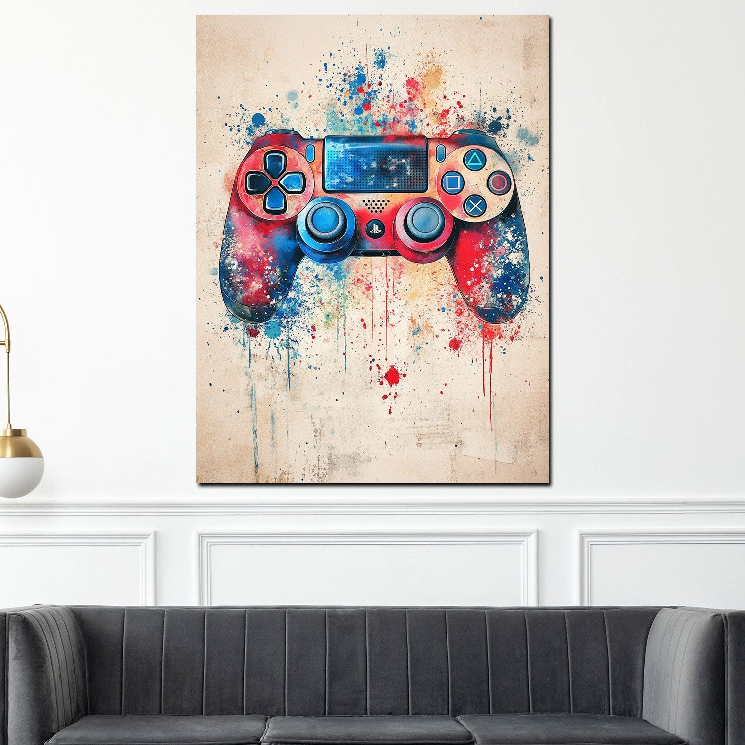 Artedinoi Leinwandbild Gaming Controller rot blau Aquarell Pop Art Leinwandbild Wandbild XXL, Gaming-Controller, farbenfroh